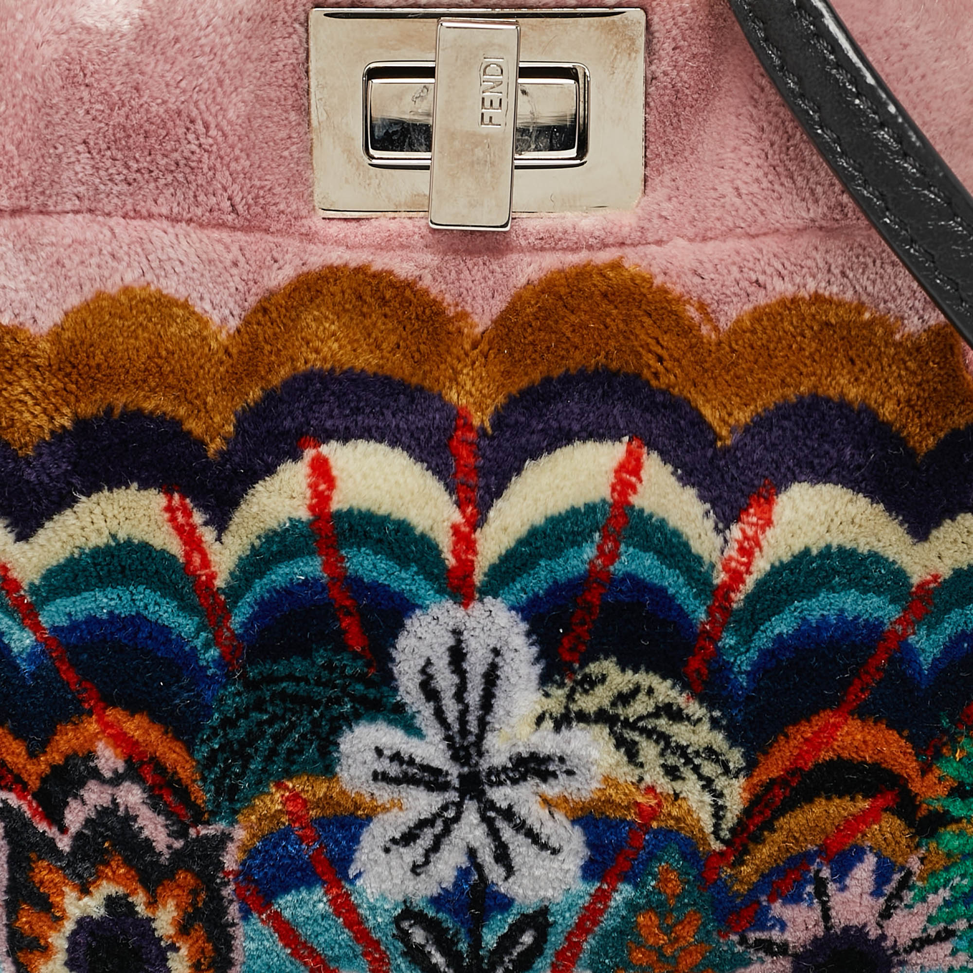 Fendi Multicolor Velvet and Leather Micro Whipstitched Peekaboo Top Handle Bag 