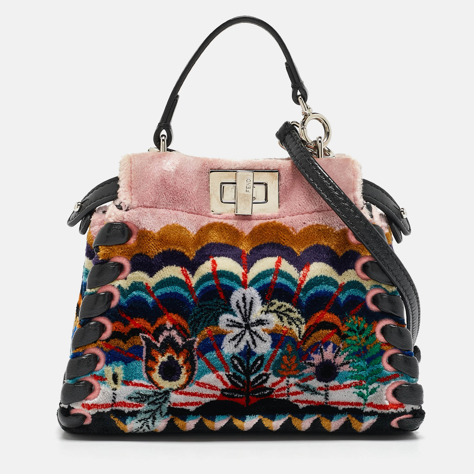 

Fendi Multicolor Velvet and Leather Micro Whipstitched Peekaboo Top Handle Bag