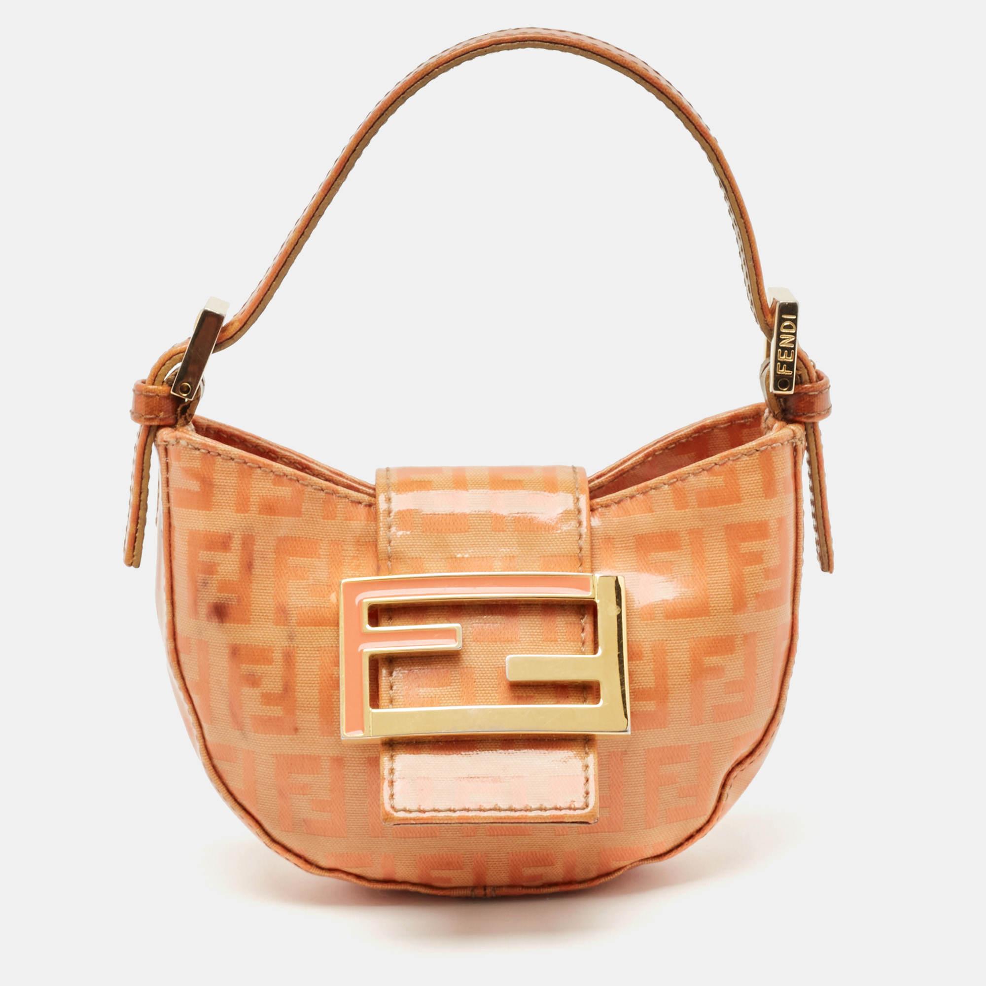 

Fendi Orange Zuchinno Coated Fabric Micro Croissant Hobo