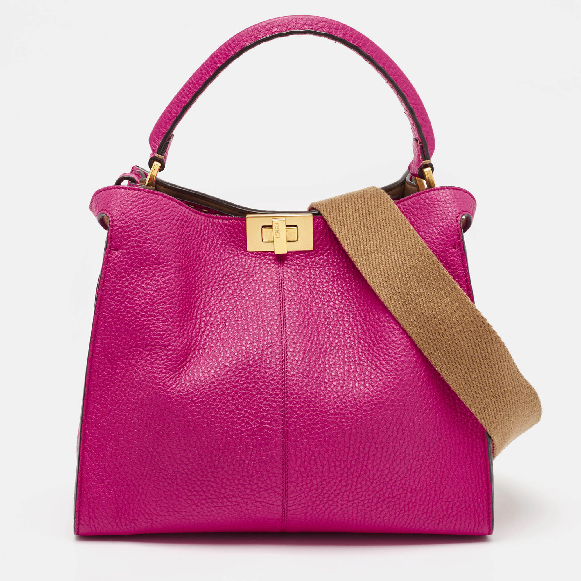 

Fendi Pink/Brown Leather Medium Peekaboo X-Lite Top Handle Bag