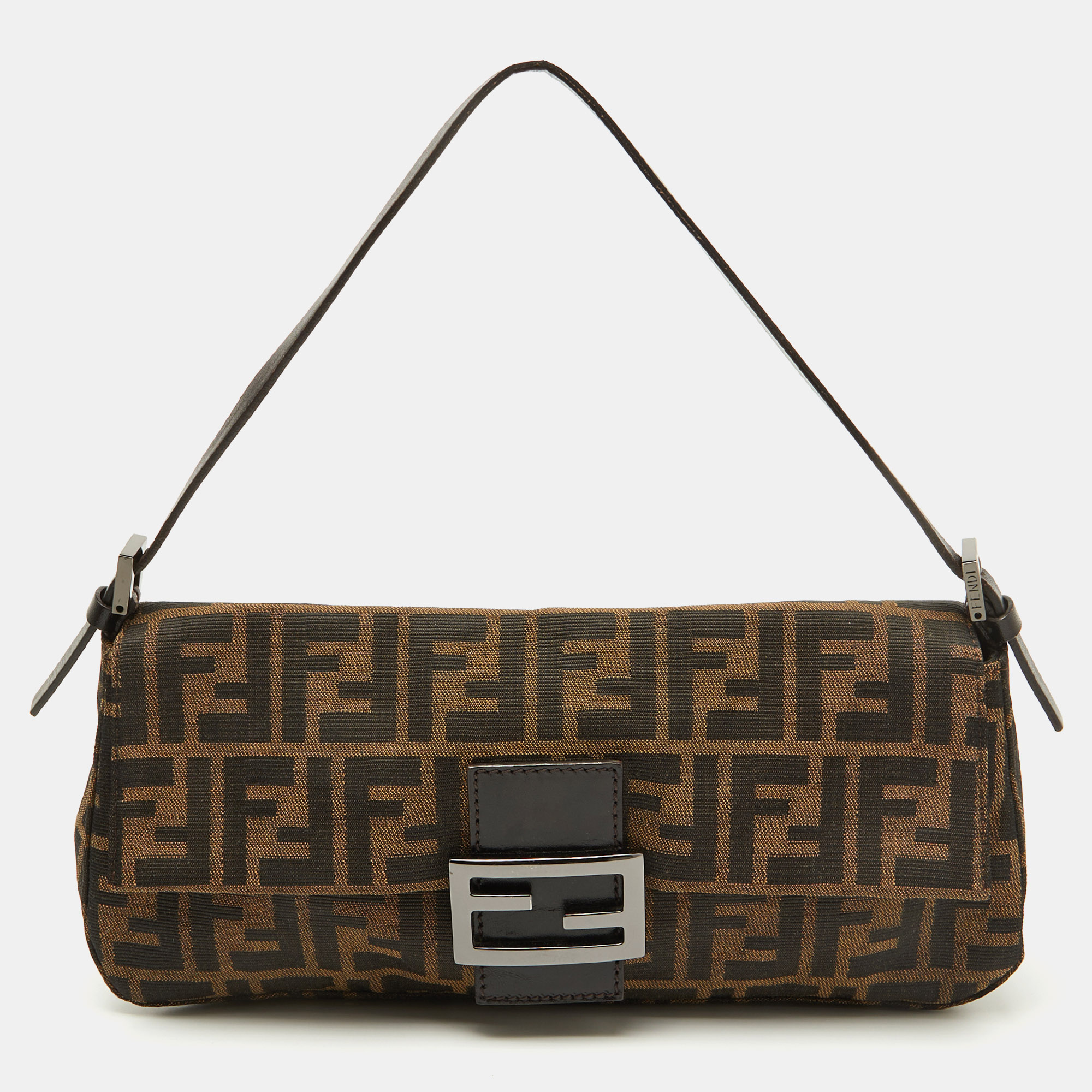 

Fendi Tobacco Zucca Canvas and Leather Flap Baguette Bag, Brown