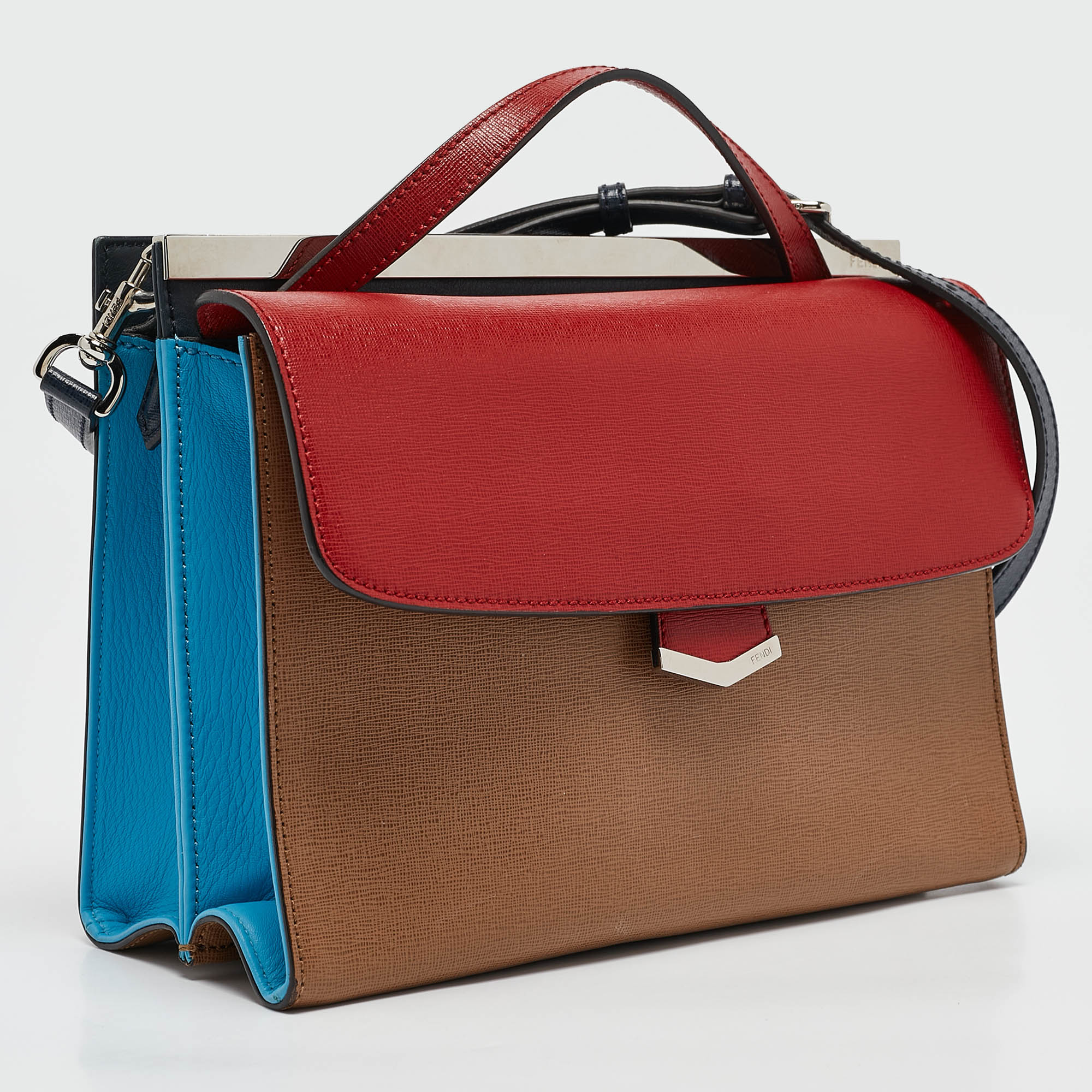 Fendi Tricolor Leather Small Demi Jour Top Handle Bag 