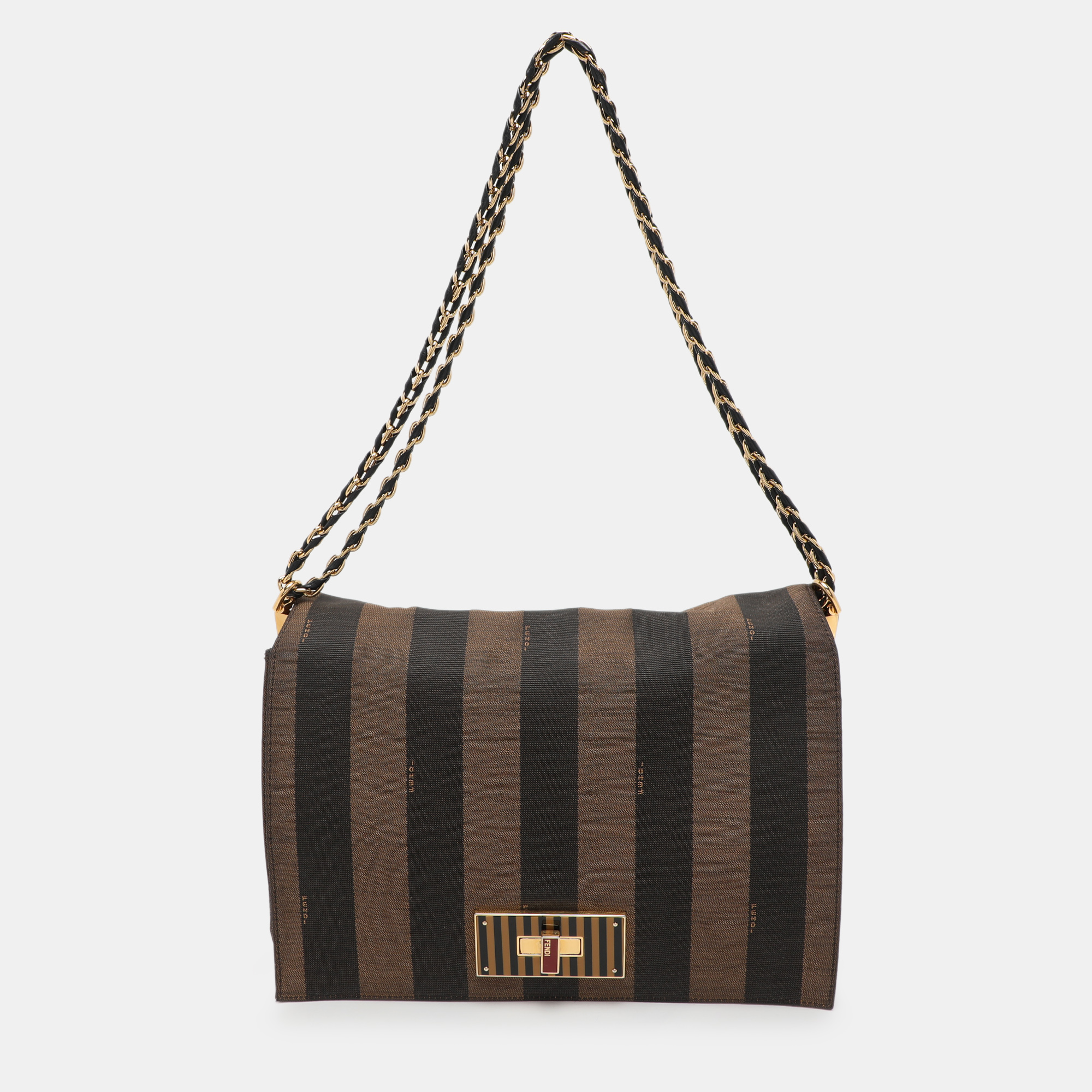 

Fendi Tobacco Pequin Stripe Canvas Large Claudia Shoulder Bag, Brown