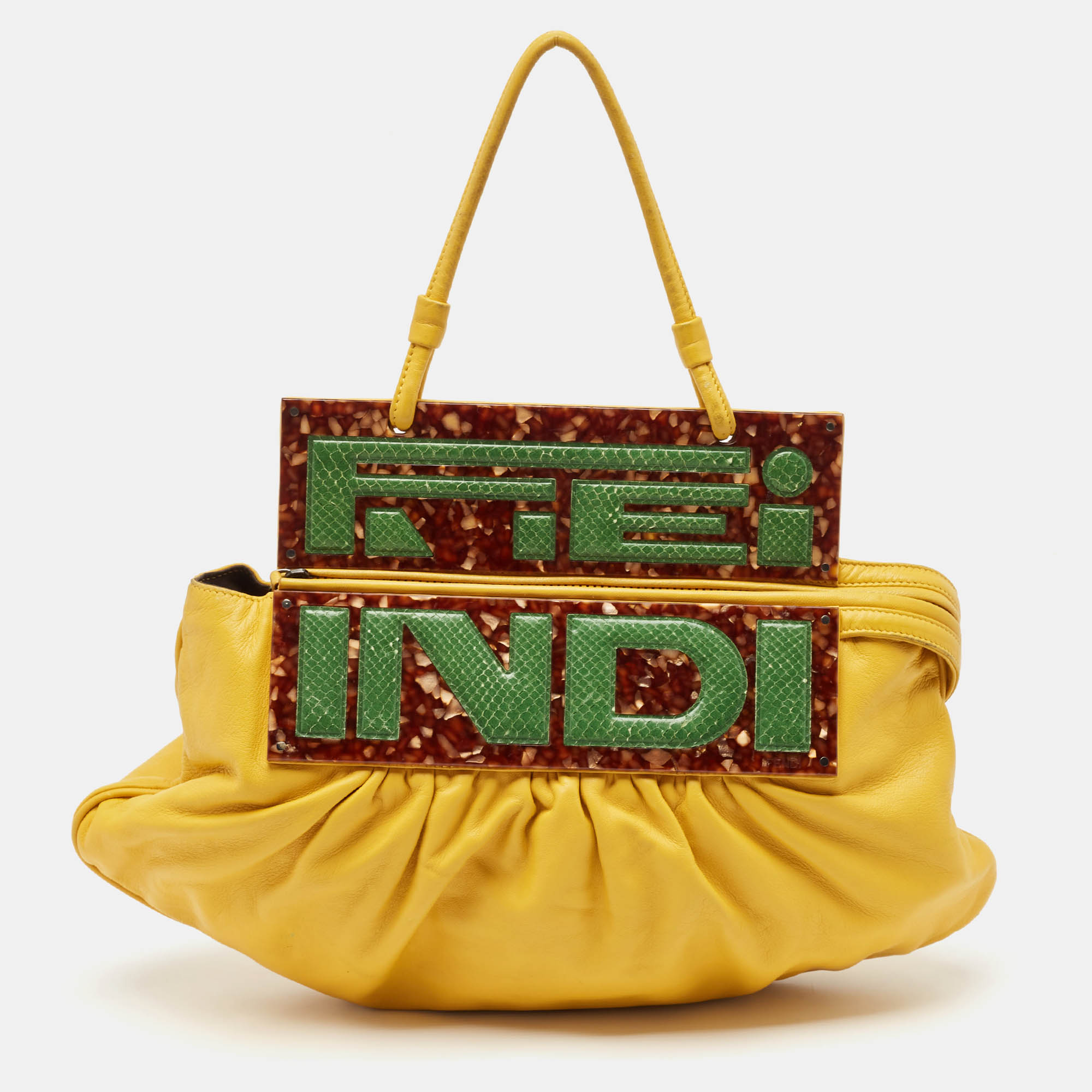 

Fendi Yellow Leather and Snakeskin To You Convertible Clutch Bag