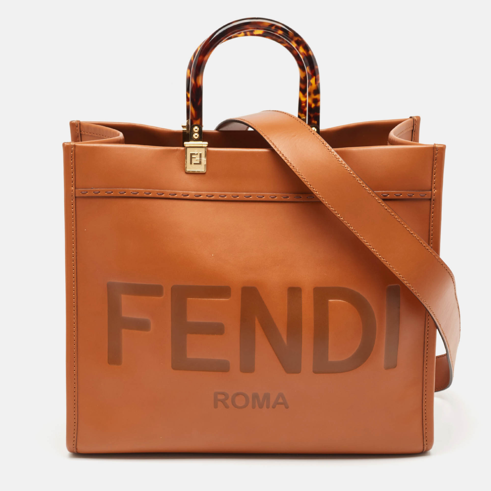 

Fendi Brown Leather  Sunshine Shopper Tote