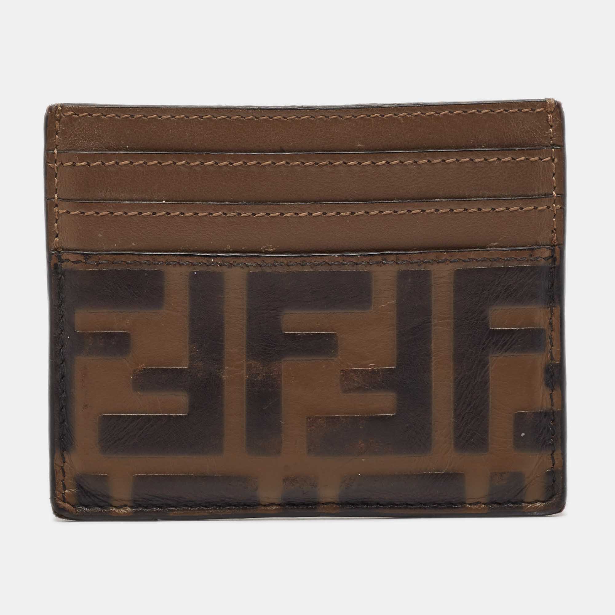 

Fendi Tobacco Zucca Leather Card Holder, Brown