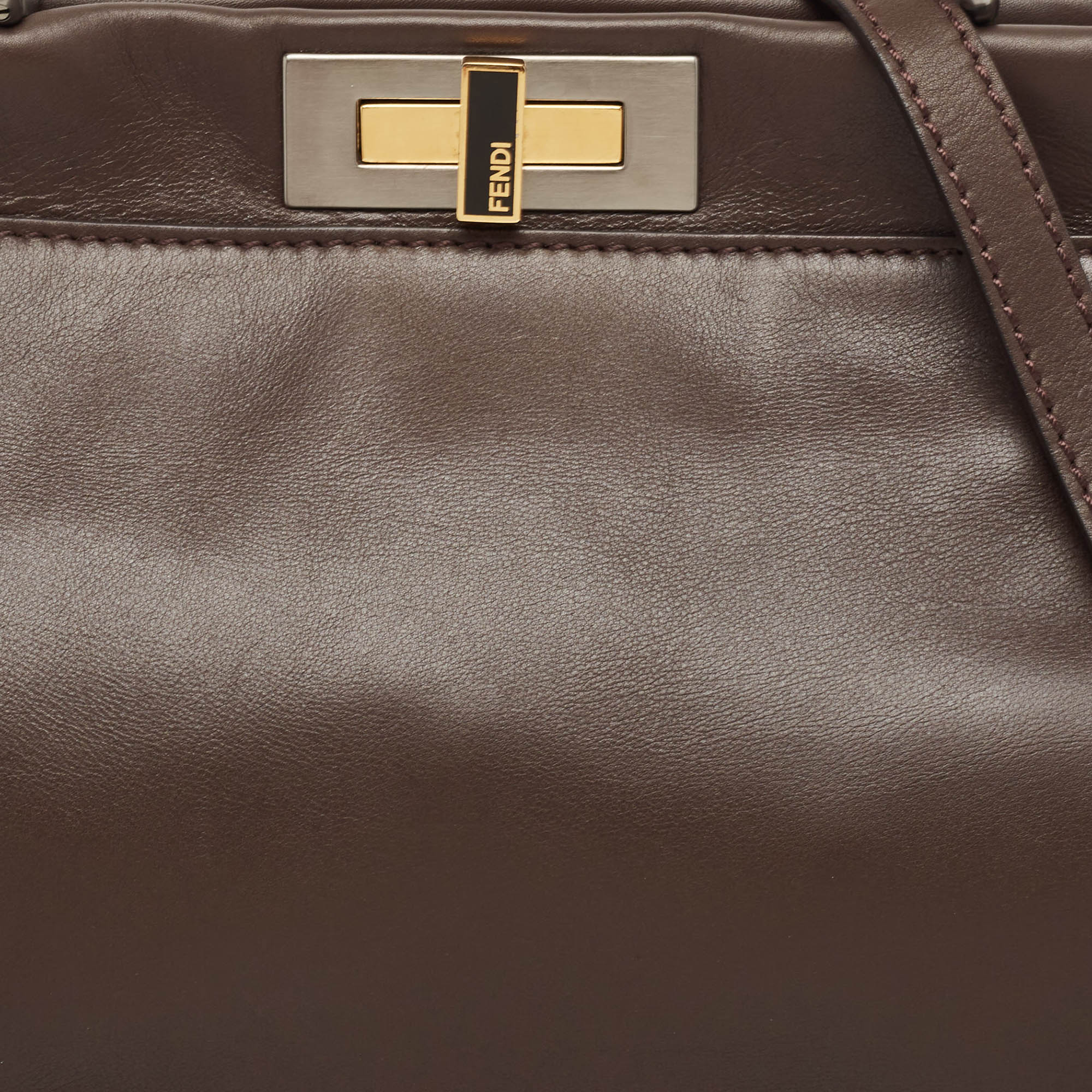 Fendi Dark Brown Leather Medium Peekaboo Top Handle Bag 