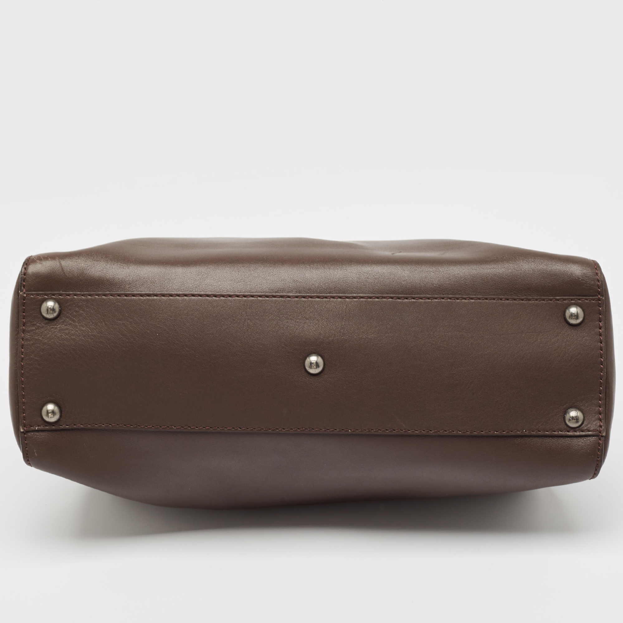 Fendi Dark Brown Leather Medium Peekaboo Top Handle Bag 