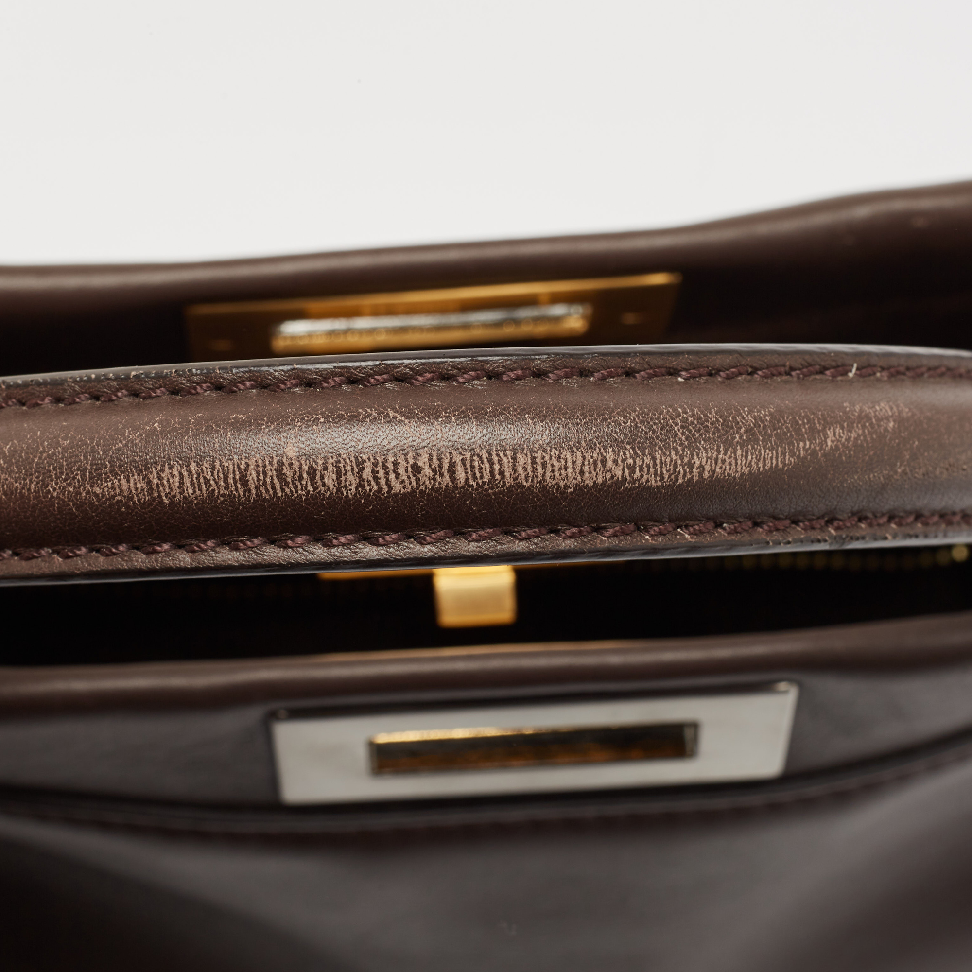 Fendi Dark Brown Leather Medium Peekaboo Top Handle Bag 
