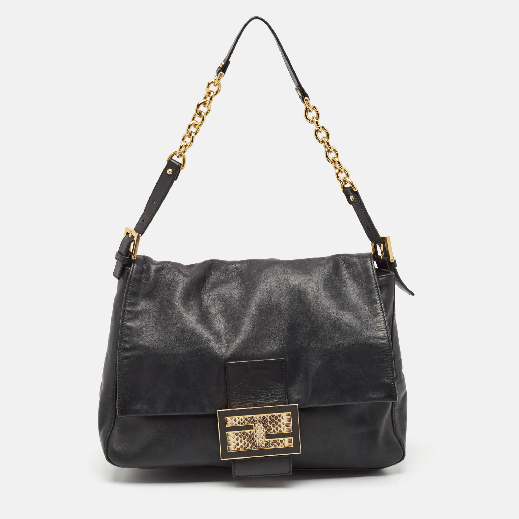 

Fendi Black Leather Mamma Forever Shoulder Bag