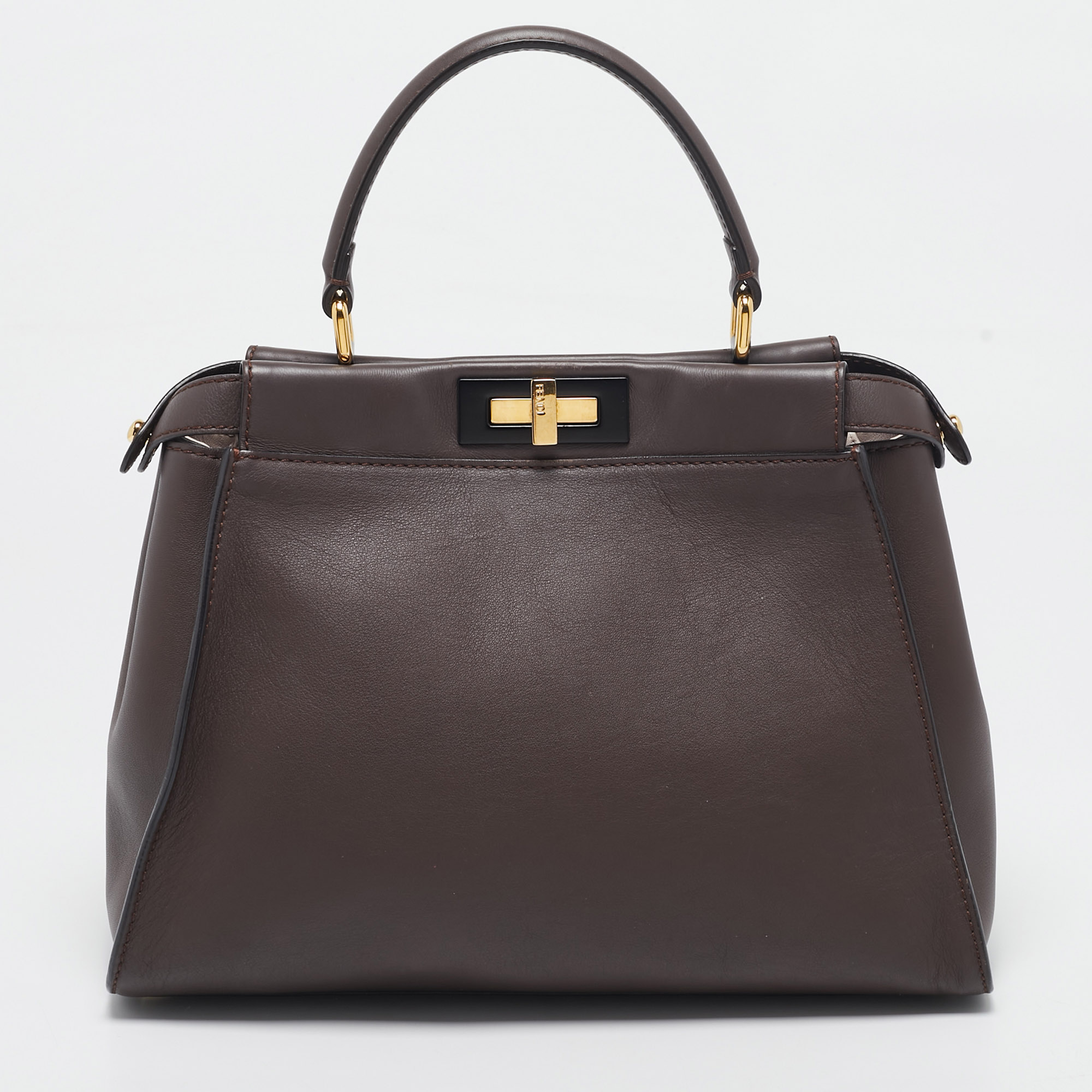 

Fendi Dark Brown Leather  Peekaboo Top Handle Bag