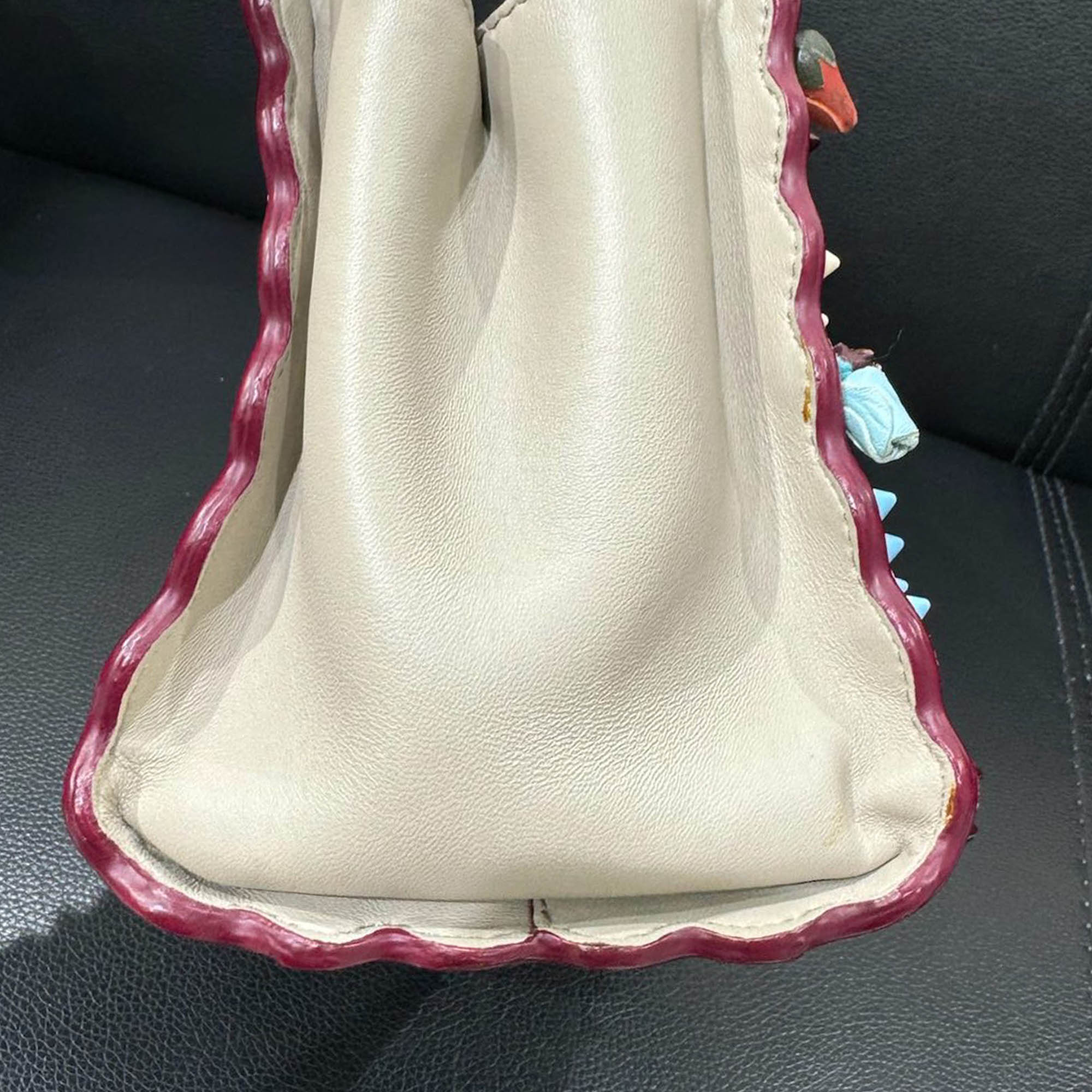 Fendi Grigio Polvere Nappa Embroidered Flower Scalloped Mini Peekaboo Iconic Satchel Bag 