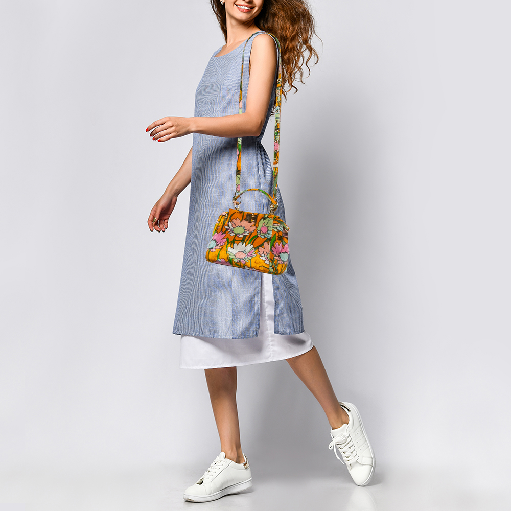 Fendi Multicolor Velvet Mini Floral Peekaboo Top Handle Bag 