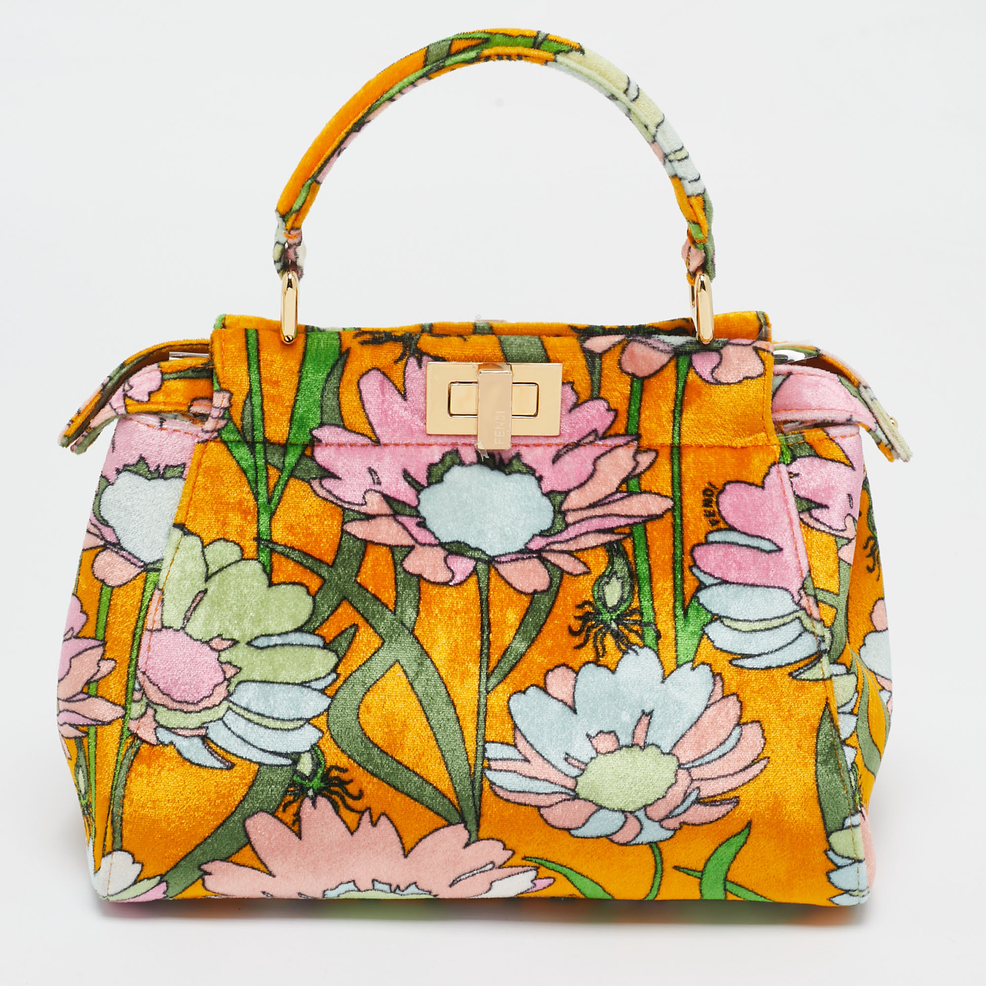 Fendi Multicolor Velvet Mini Floral Peekaboo Top Handle Bag 