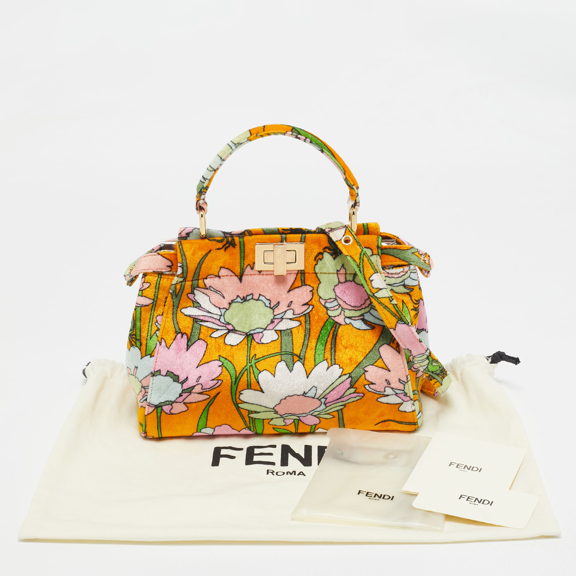 Fendi Multicolor Velvet Mini Floral Peekaboo Top Handle Bag 