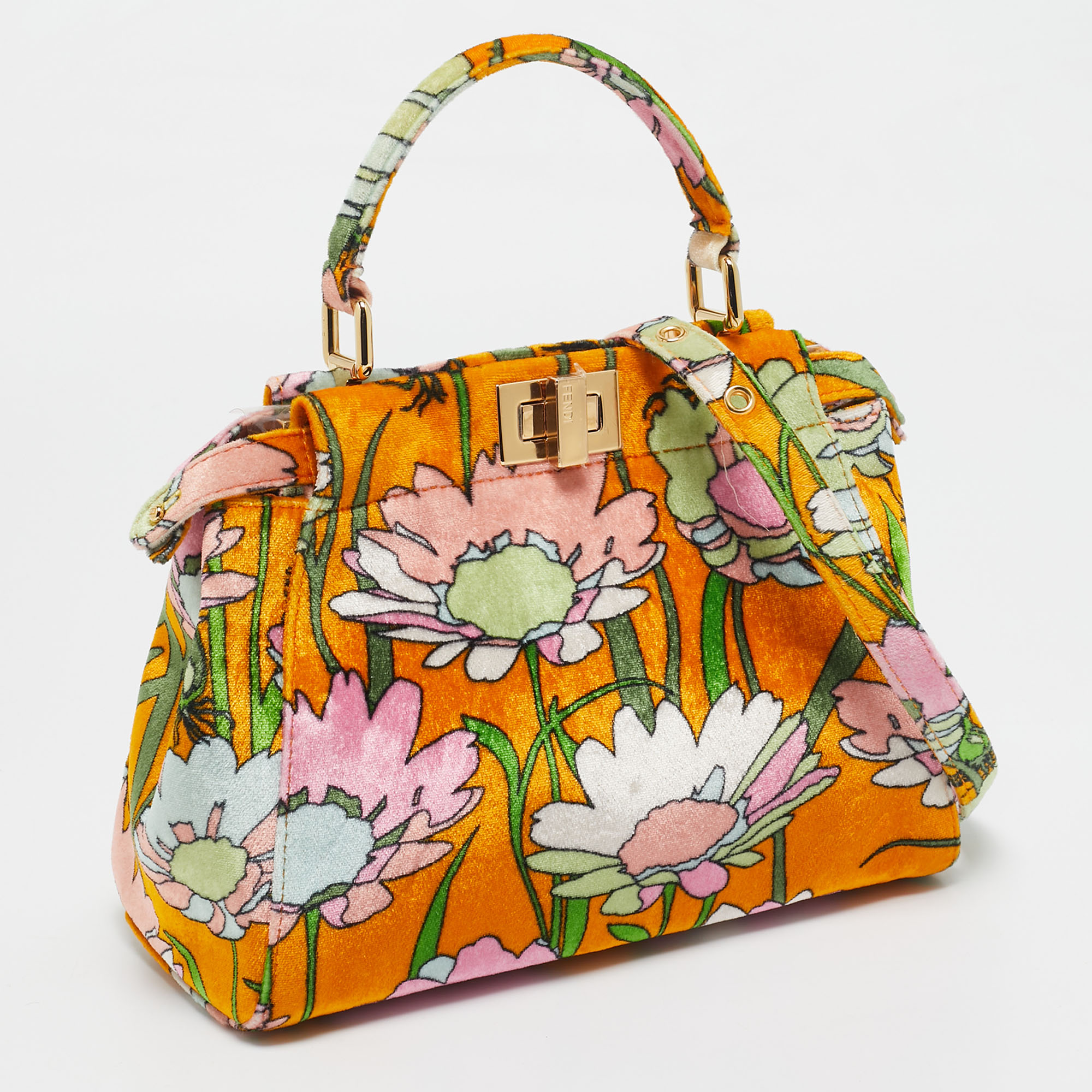 Fendi Multicolor Velvet Mini Floral Peekaboo Top Handle Bag 