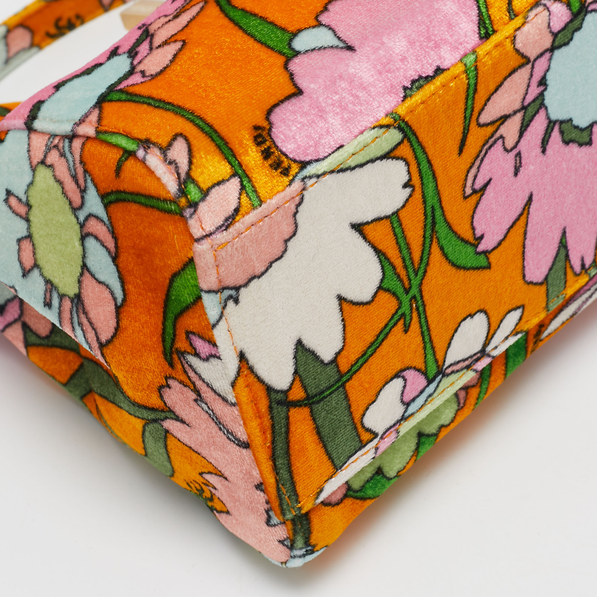 Fendi Multicolor Velvet Mini Floral Peekaboo Top Handle Bag 