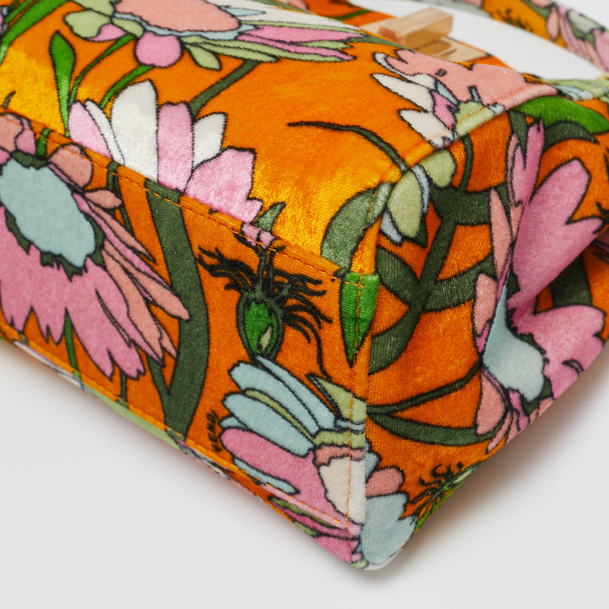 Fendi Multicolor Velvet Mini Floral Peekaboo Top Handle Bag 