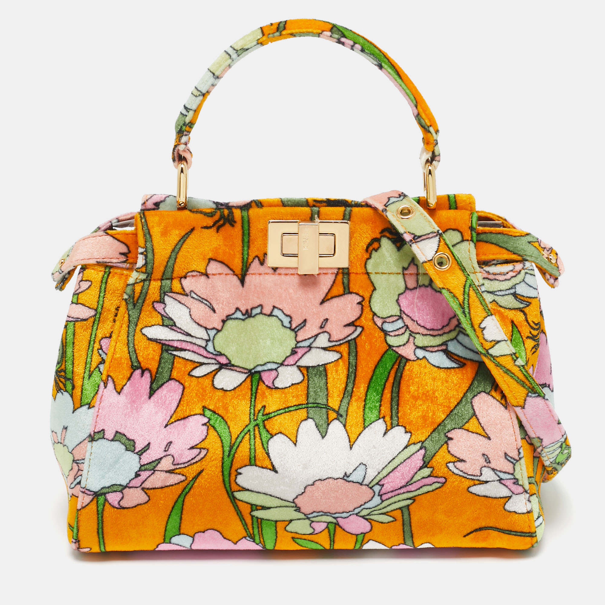 

Fendi Multicolor Velvet Mini Floral Peekaboo Top Handle Bag