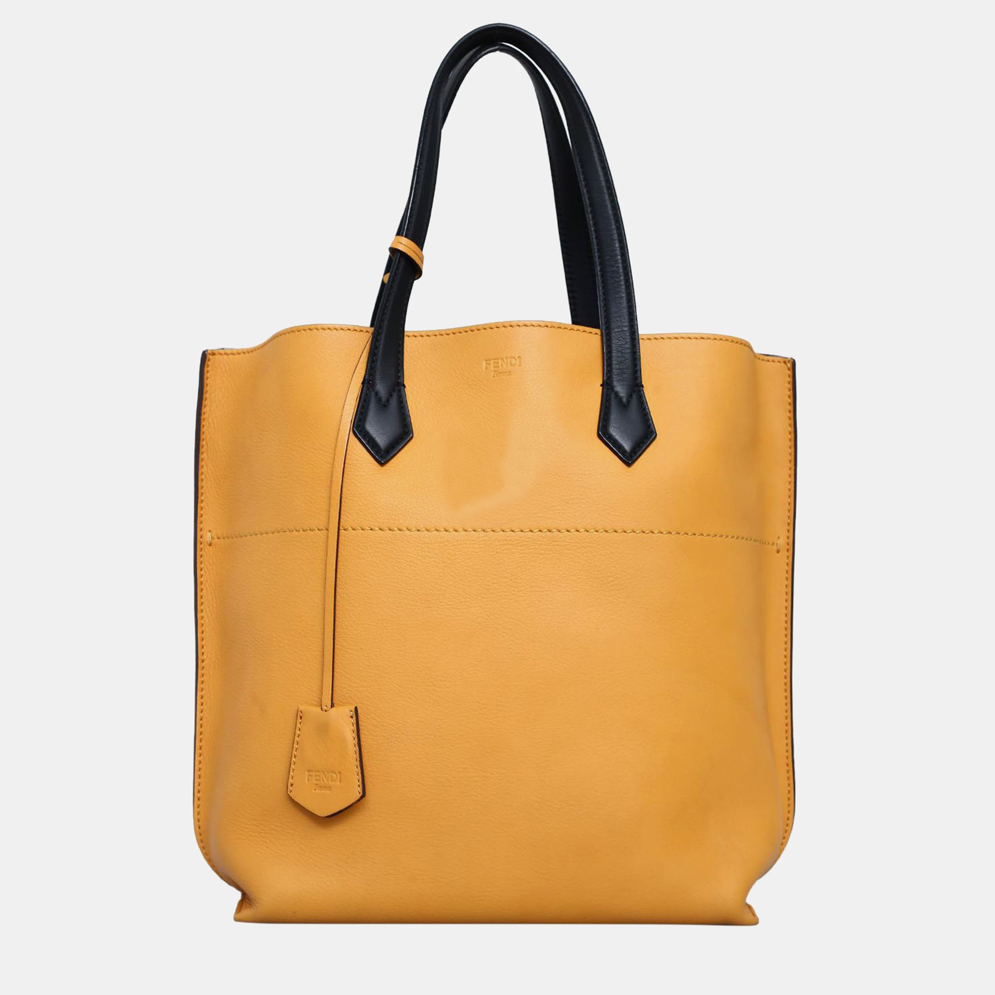 

Fendi Light Orange Leather Shopping Tote Bag