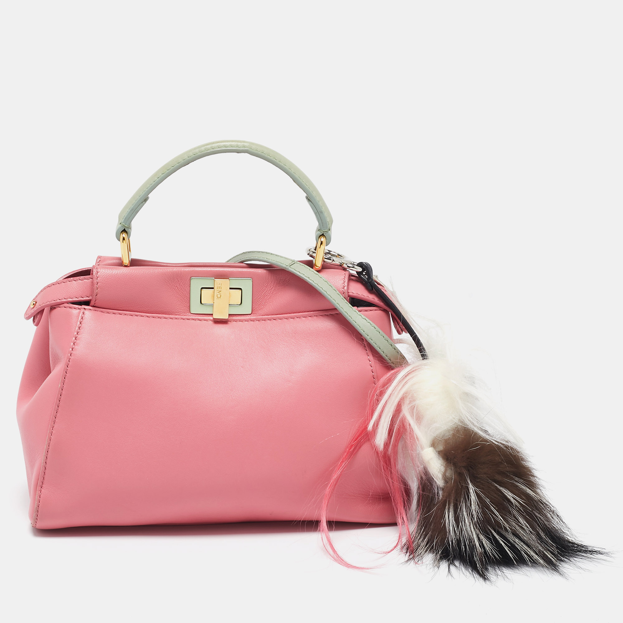 

Fendi Pink/Green Leather Mini Peekaboo Top Handle Bag