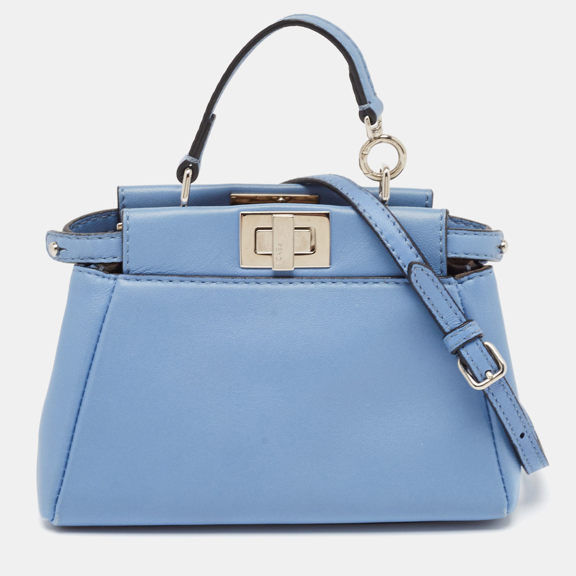 

Fendi Light Blue Leather Micro Peekaboo Top Handle Bag