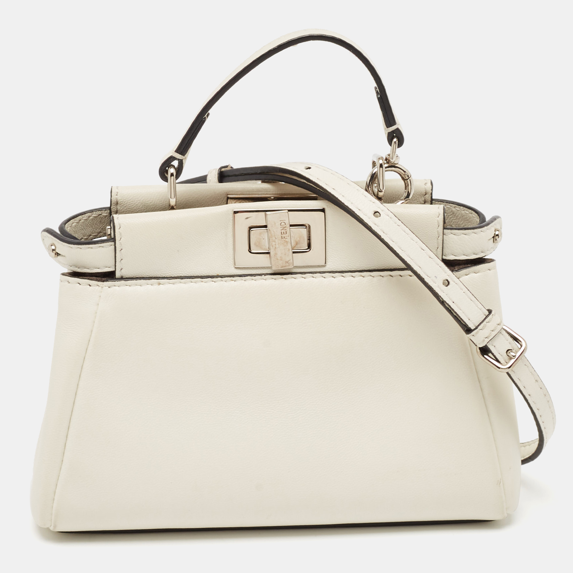 

Fendi White Leather Micro Peekaboo Top Handle Bag