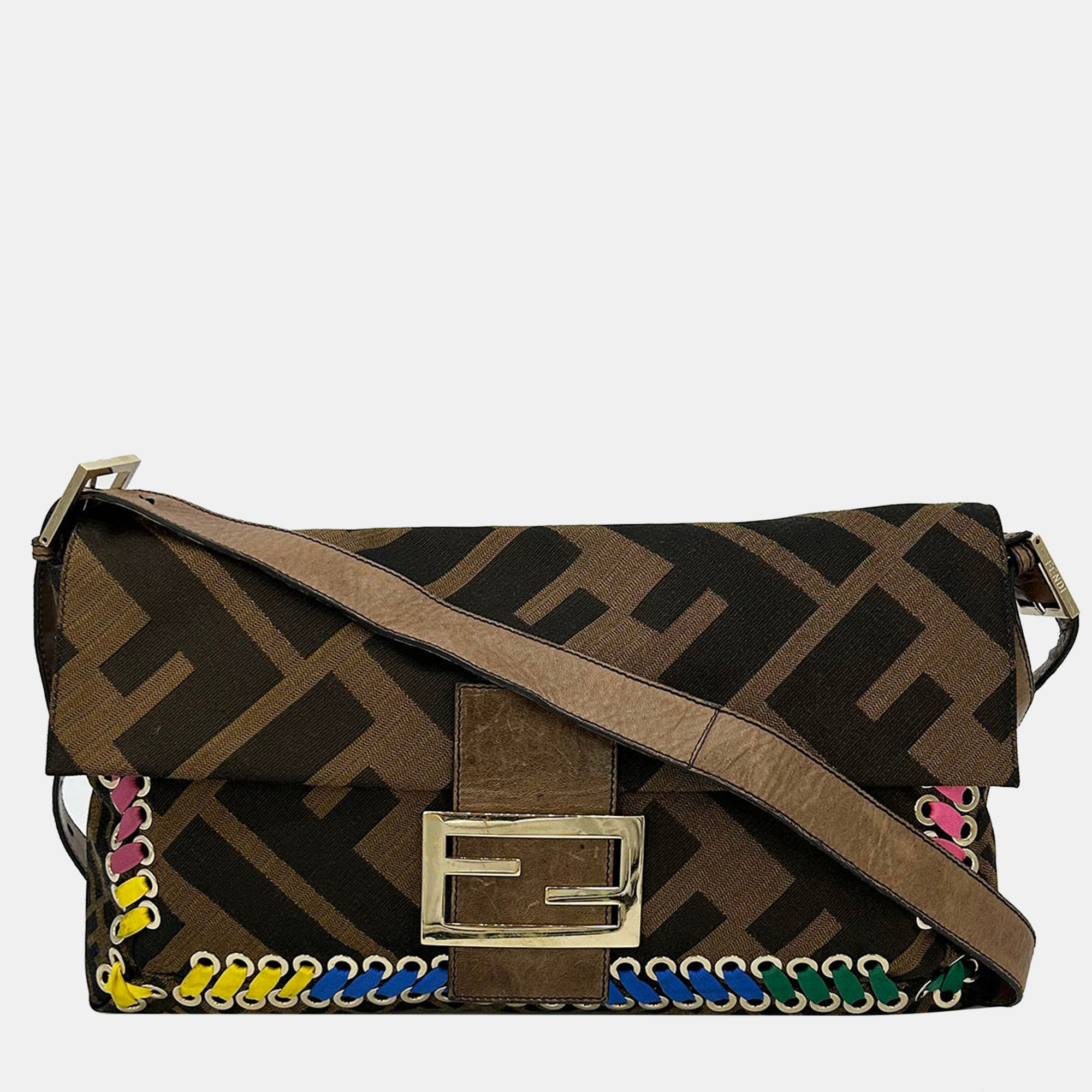 

Fendi Zucca Canvas Rainbow Whipstitch  Baguette bag, Brown