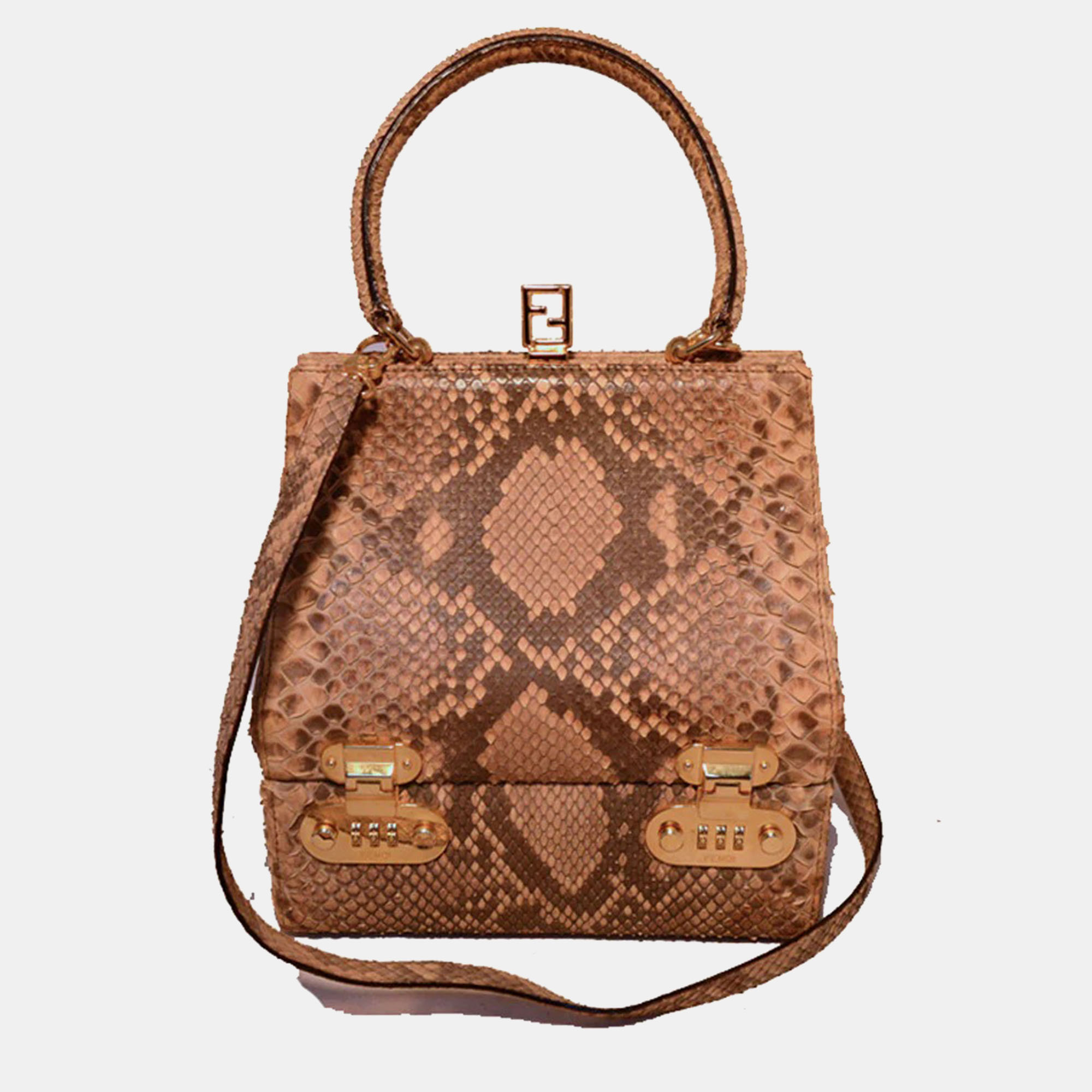 

Fendi Natural Python Snakeskin Two-Way Kelly Bolide Handbag, Brown