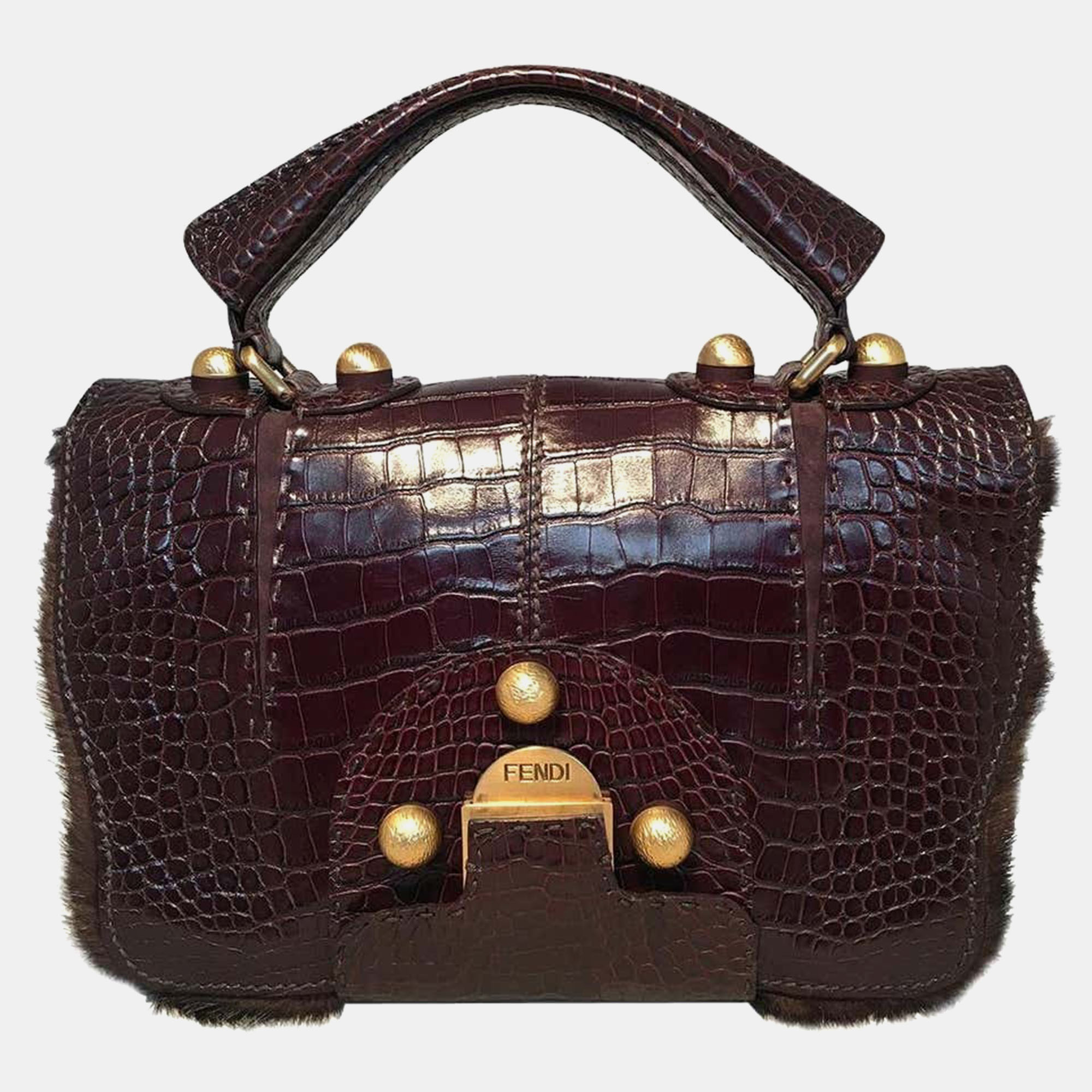 

Fendi Brown Alligator And Mink Fur Satchel Handbag