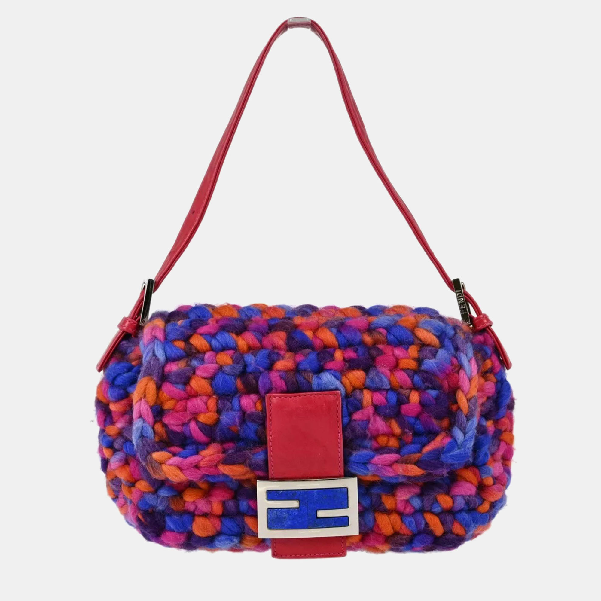 

Fendi Blue Pink Wool Baguette Handbag