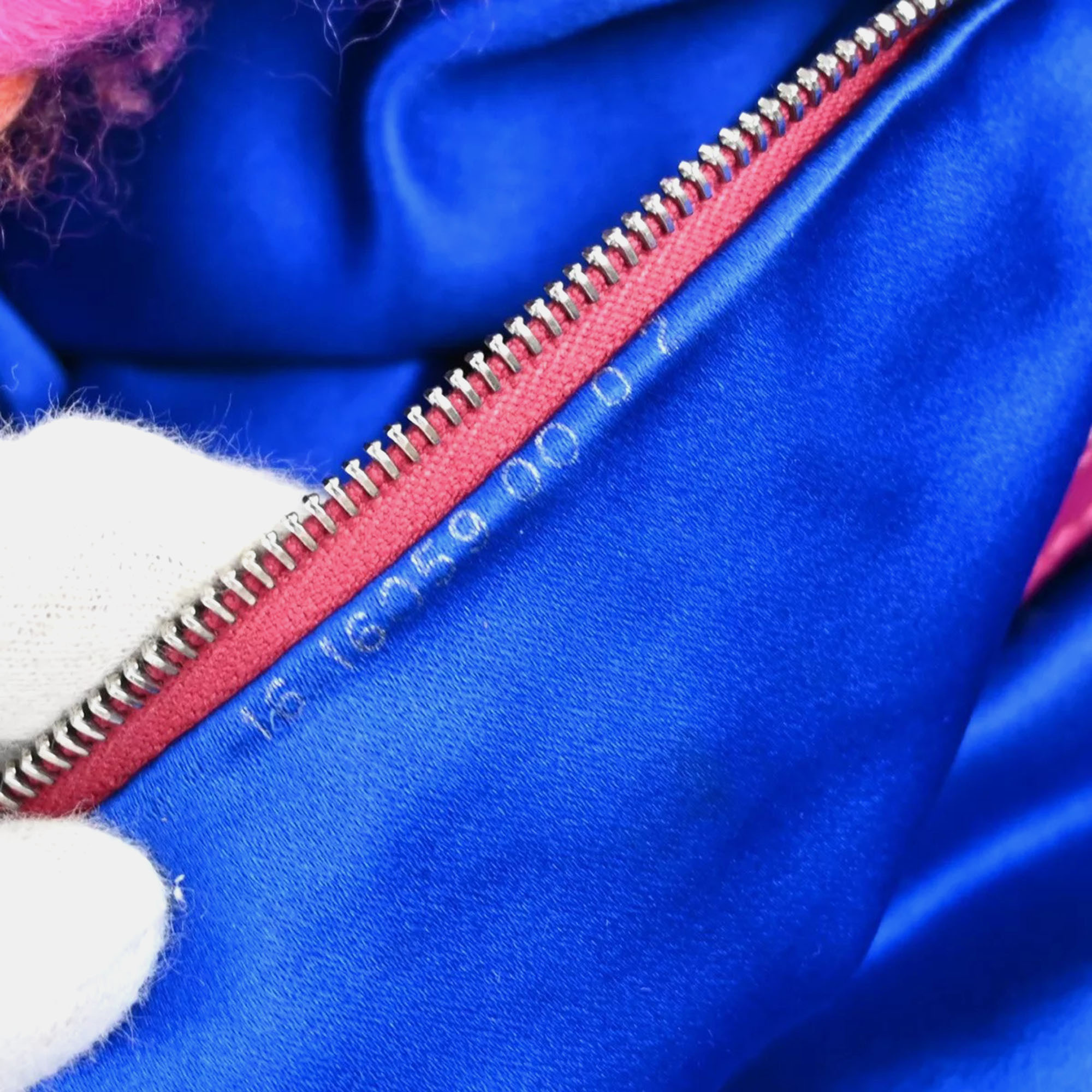 Fendi Blue Pink Wool Baguette Handbag 