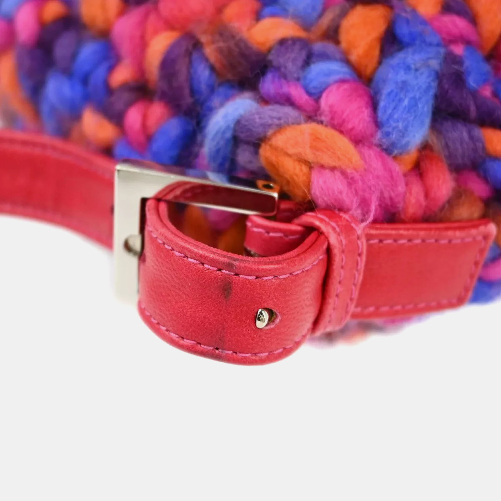 Fendi Blue Pink Wool Baguette Handbag 