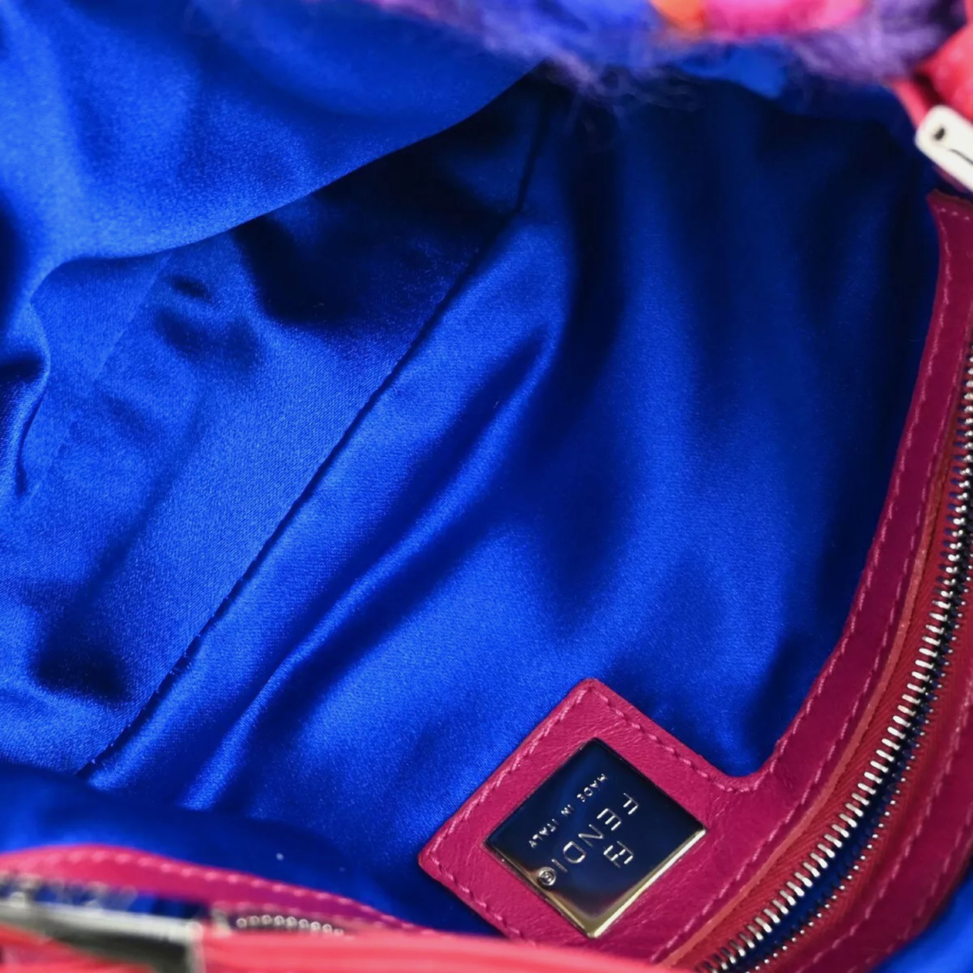 Fendi Blue Pink Wool Baguette Handbag 