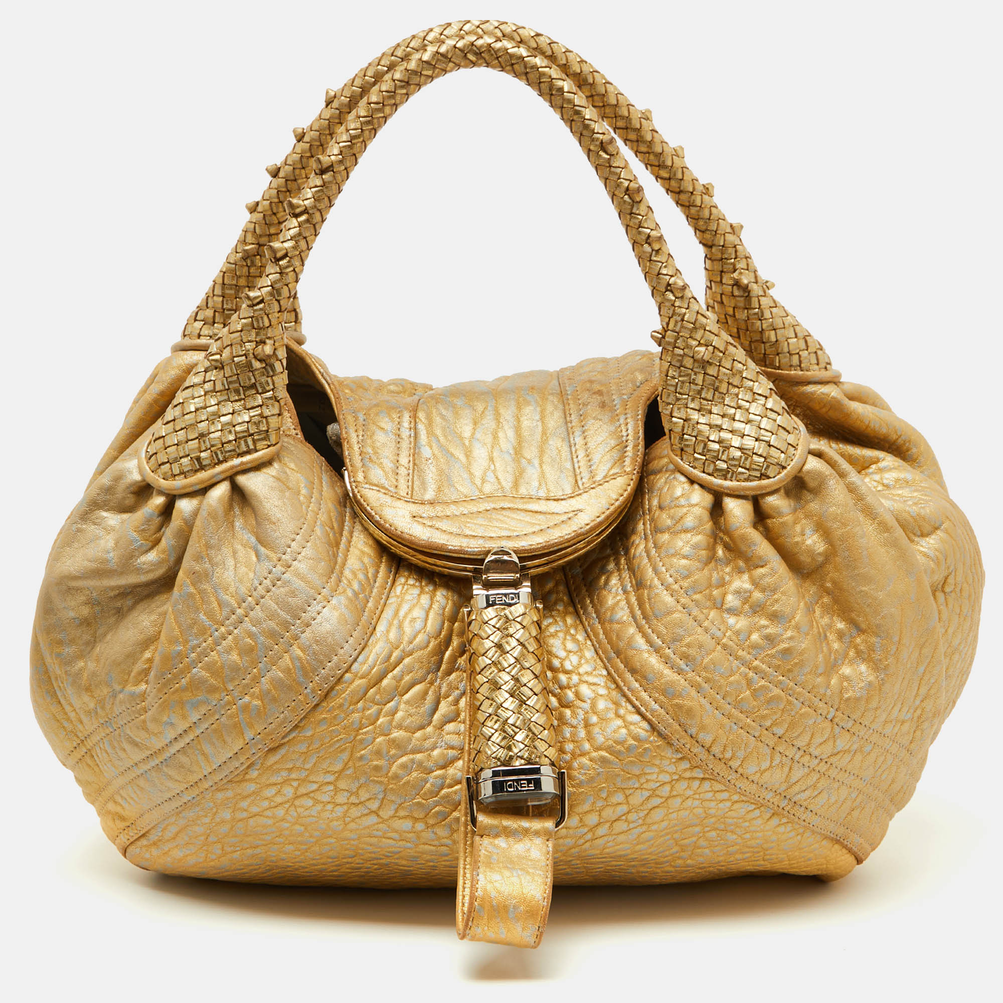 

Fendi Metallic Gold Textured Leather Spy Hobo