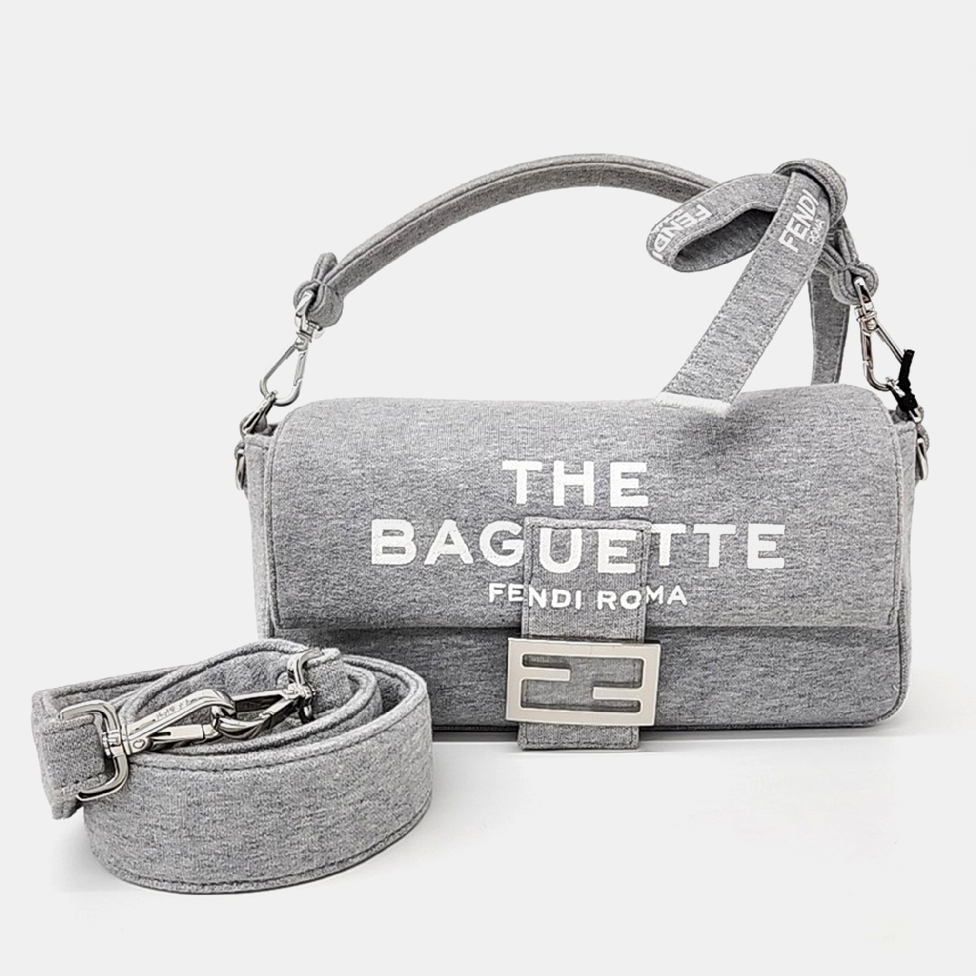 

Fendi Grey Fabric Baguette Bag