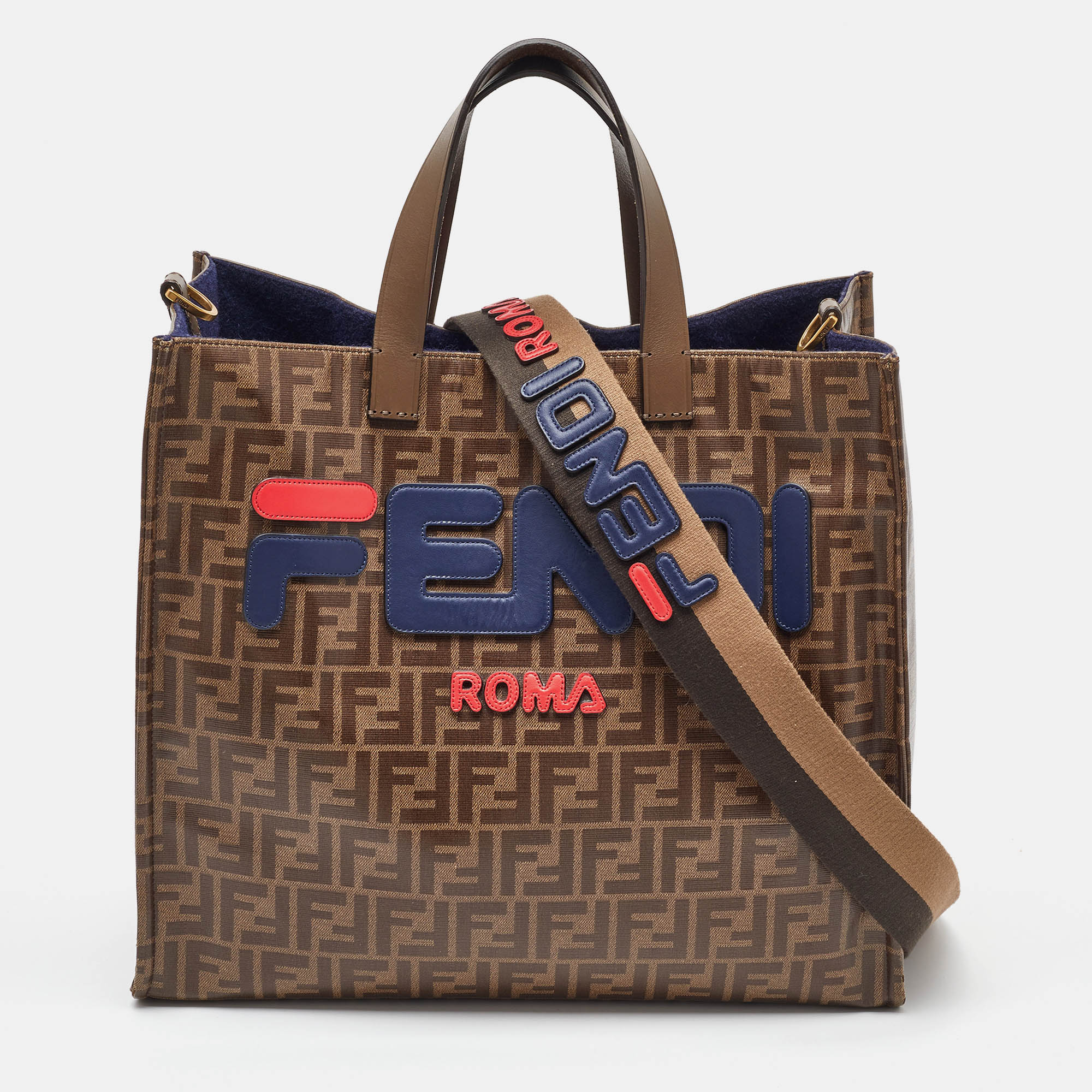 

Fendi x Fila Brown Zucca Coated Fabric Large FF 1974 Mania Shopping Tote