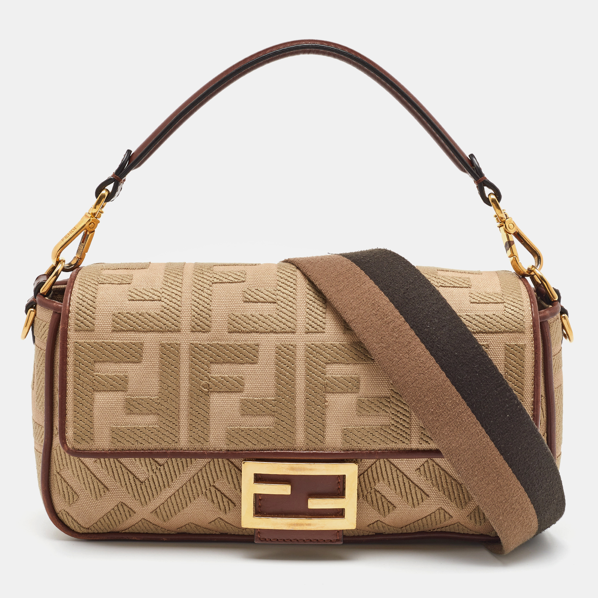 

Fendi Beige/Brown Zucca Embroidered Canvas and Leather NM Baguette Bag