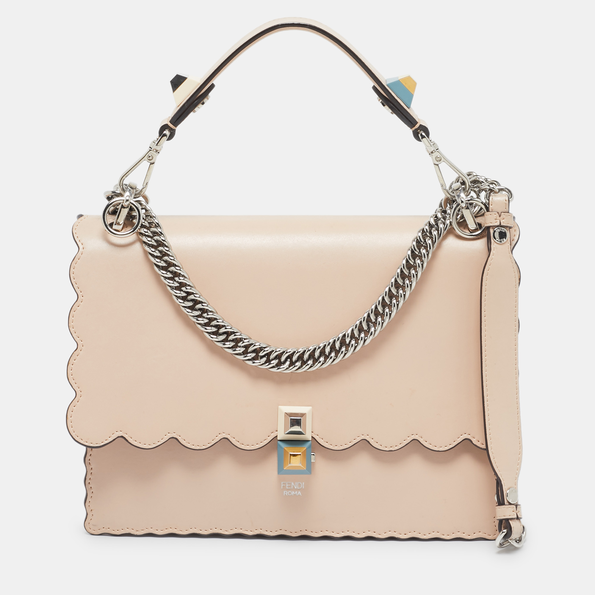 

Fendi Beige Scalloped Leather Medium Kan I Shoulder Bag