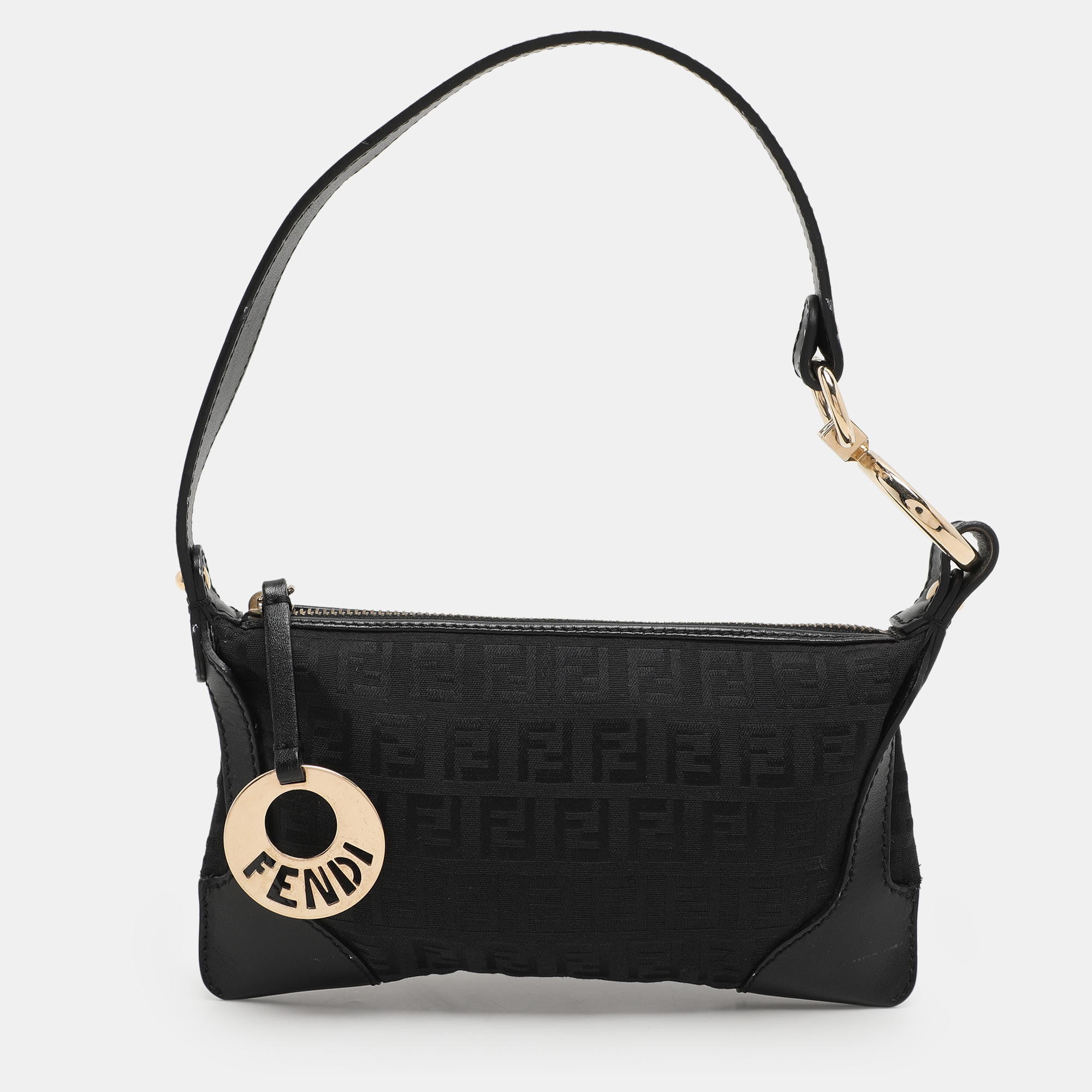 

Fendi Black Canvas and Leather Chef Baguette Bag