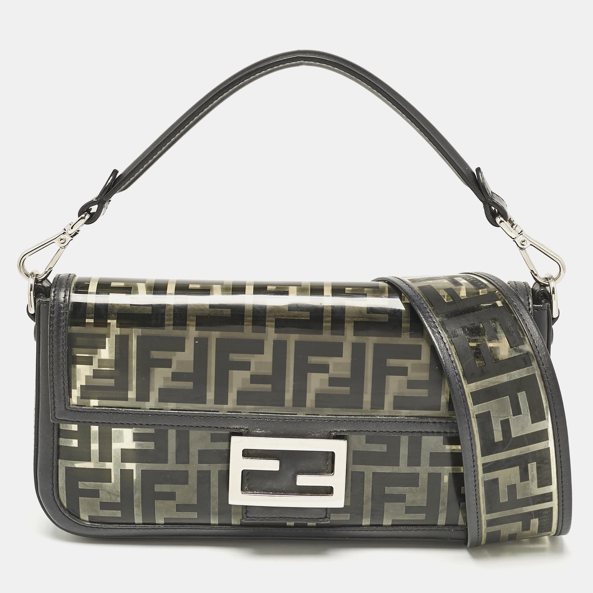 

Fendi Black Zucca Embossed PVC and Leather Medium Baguette Bag