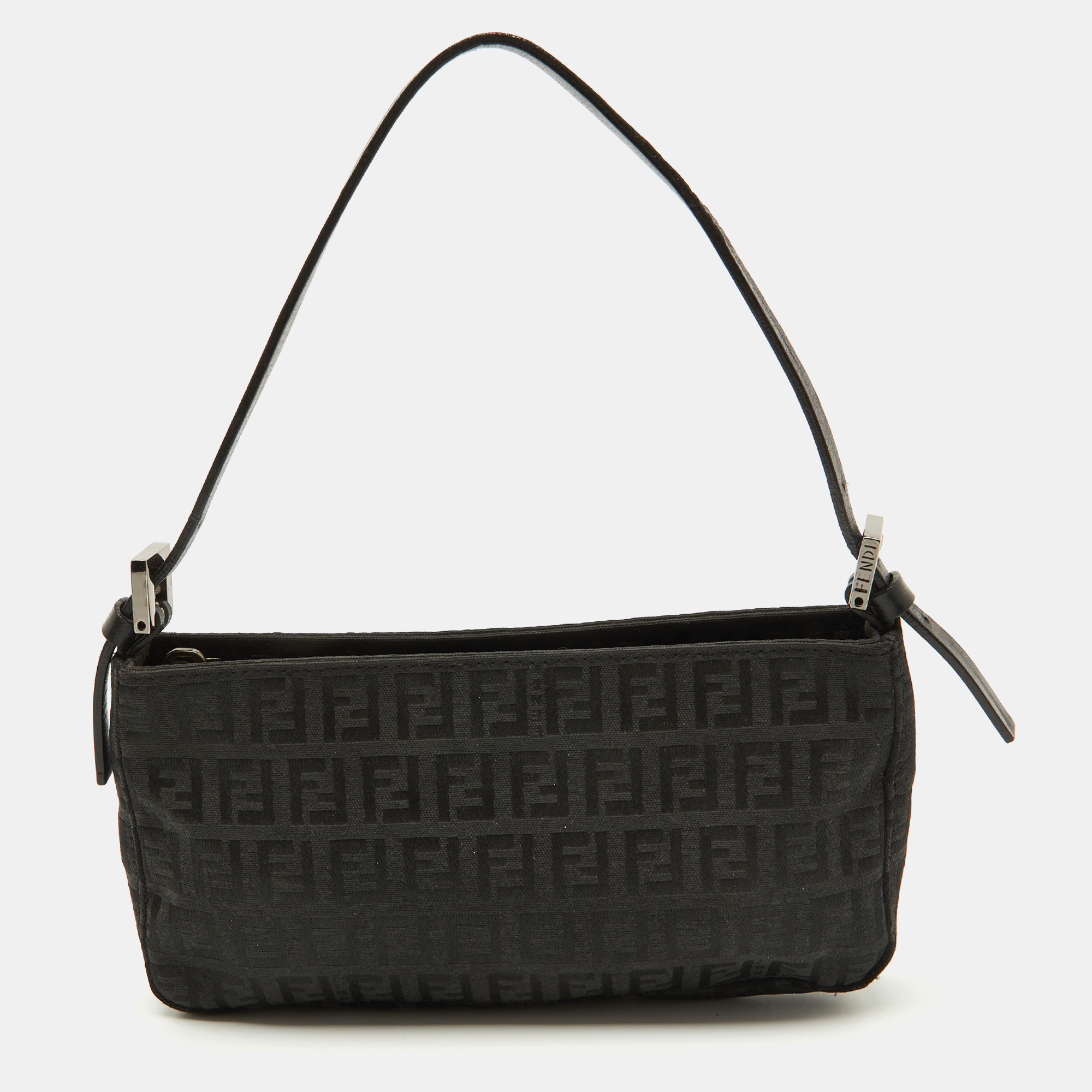 

Fendi Black Zucchino Canvas and Leather Mini Pochette Bag