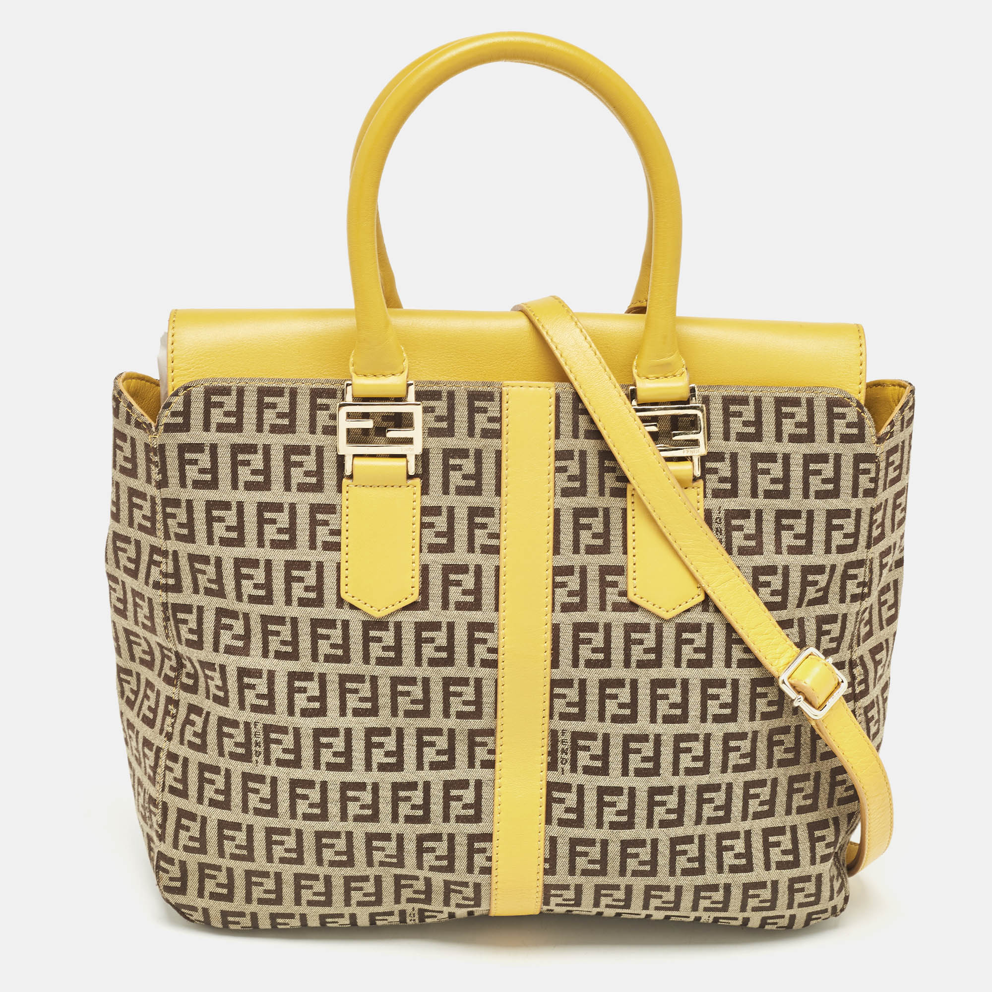 

Fendi Yellow/Beige Zucchino Fabric and Leather Tote