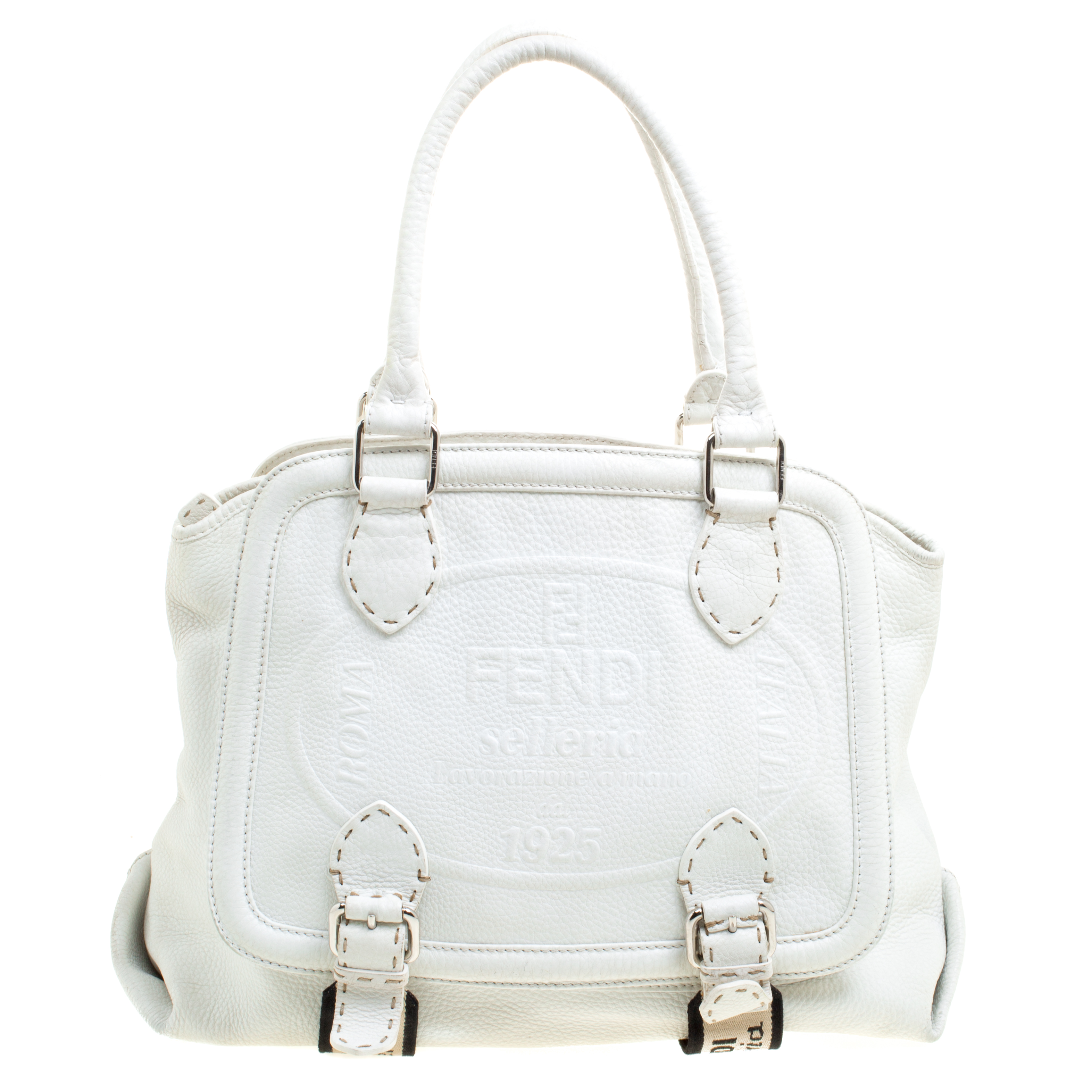 Pre Owned Fendi White Selleria Leather Large Tote