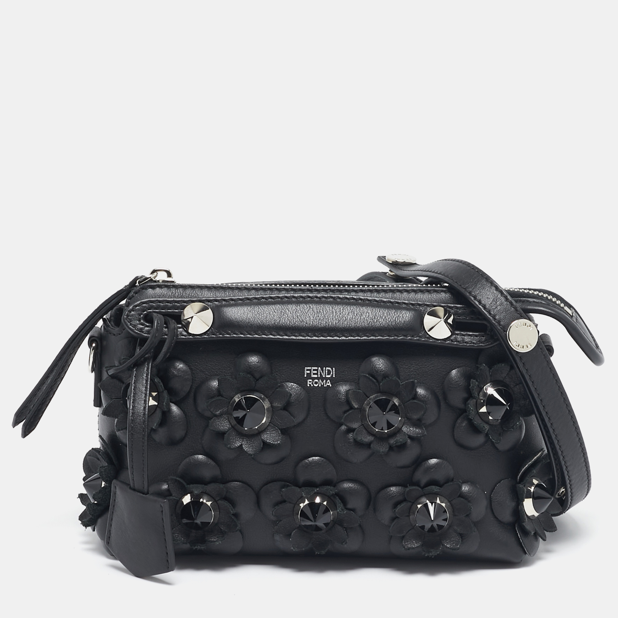 

Fendi Black Leather Mini Flowerland By The Way Crossbody Bag