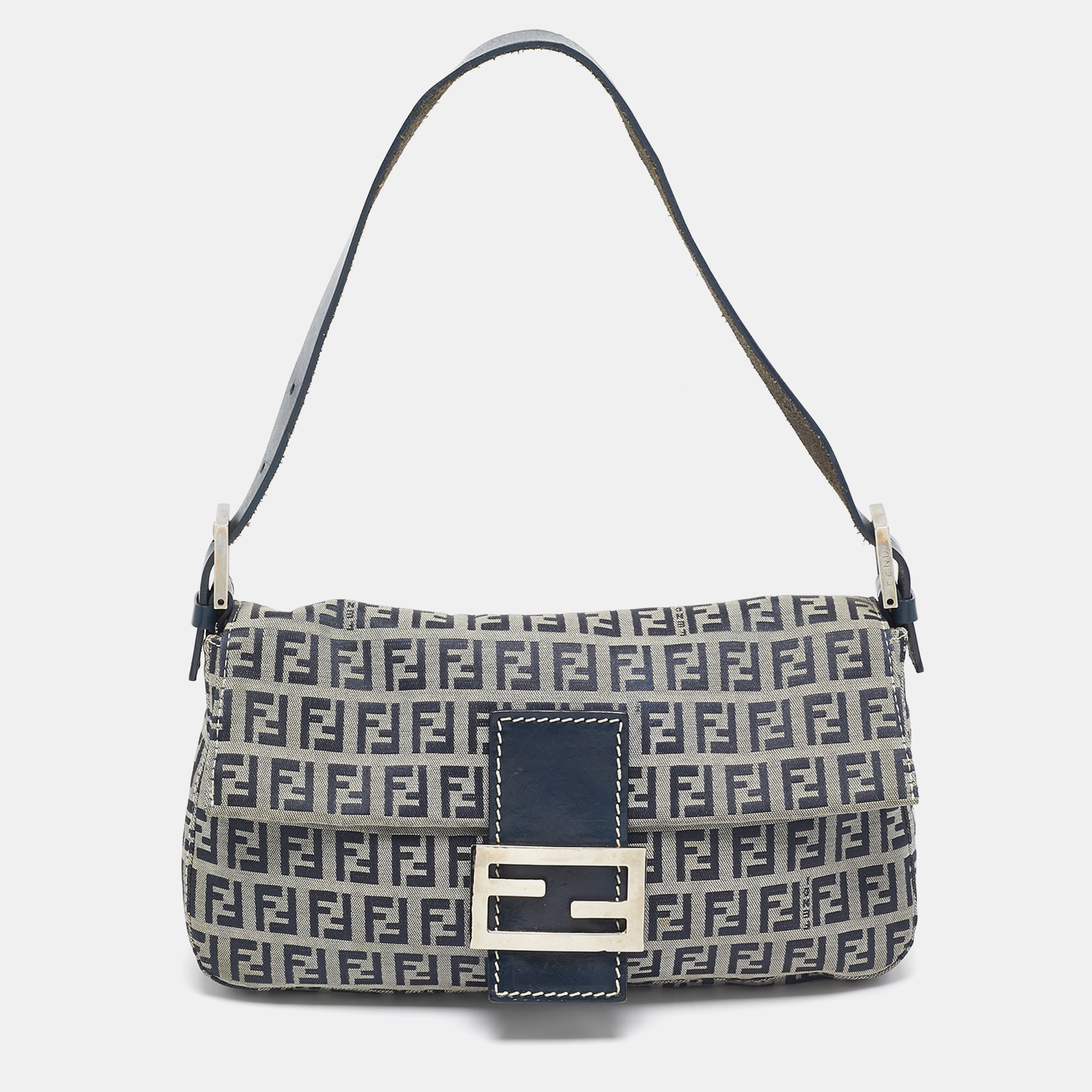 

Fendi Blue Zucchino Canvas and Leather Baguette Bag