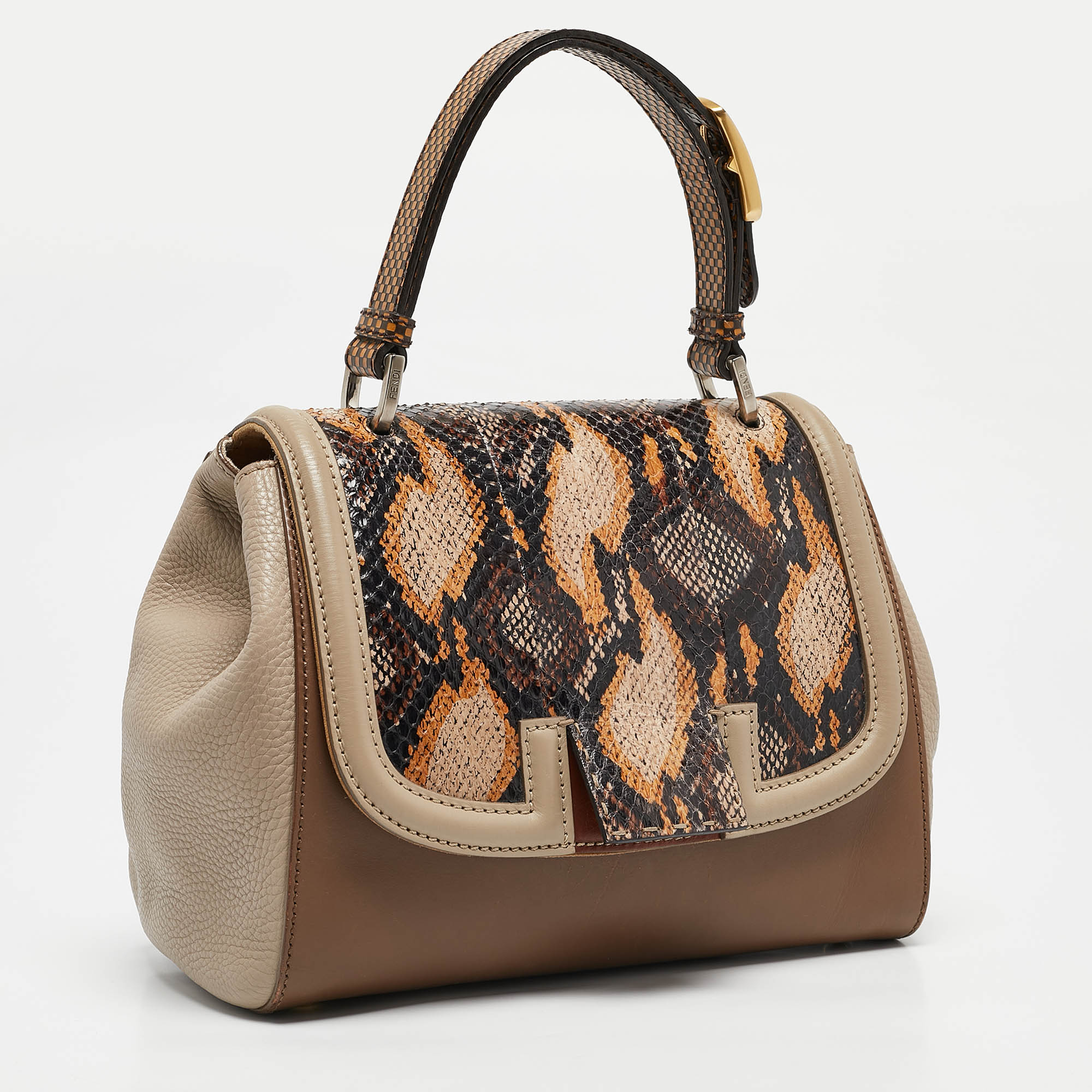Fendi Multicolor Leather and Python Silvana Top Handle Bag 