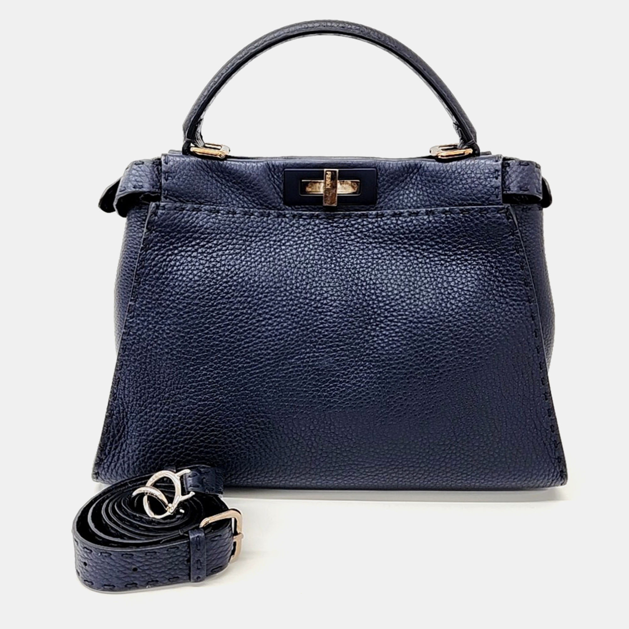 

Fendi Navy Blue Leather Selleria Peekaboo Medium Bag