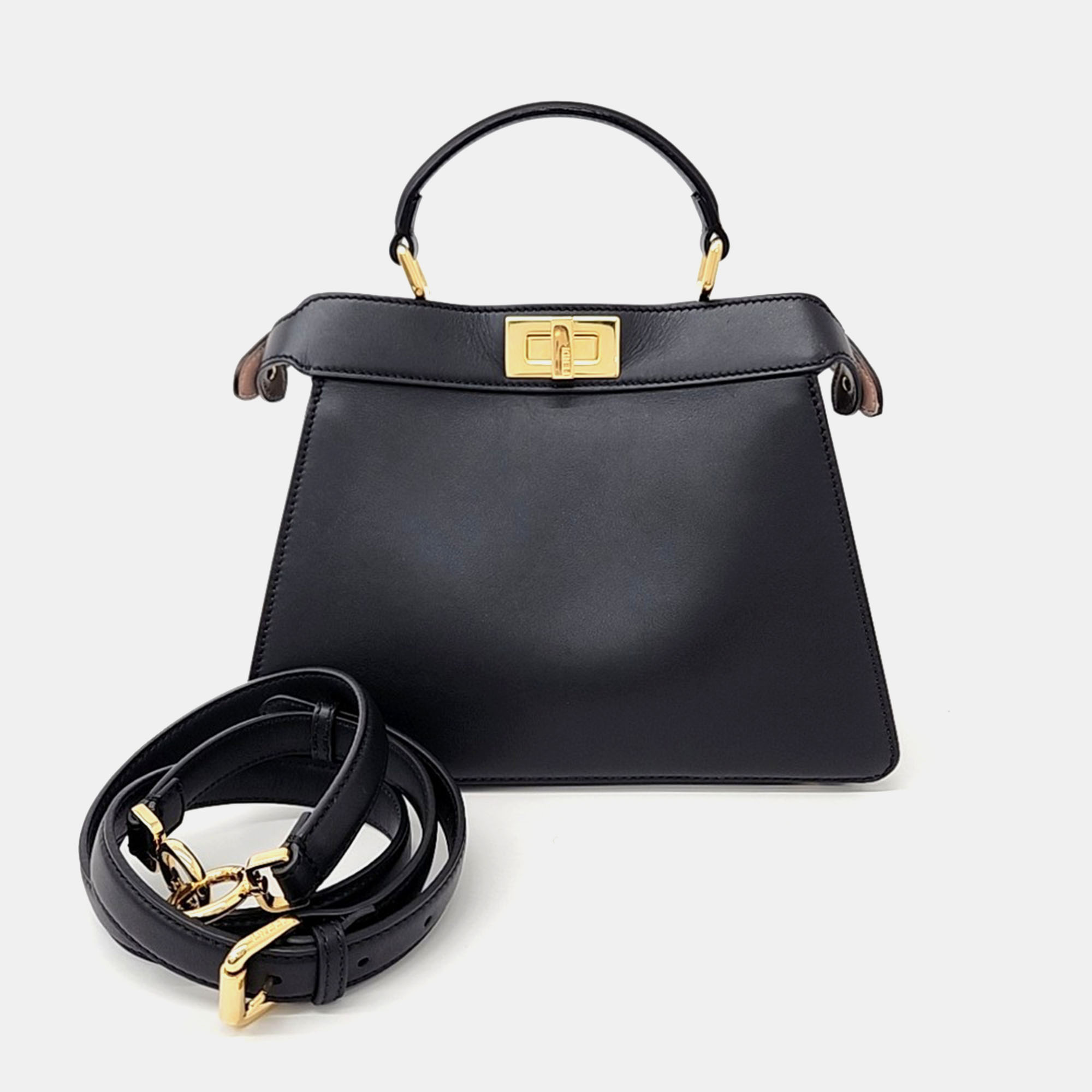 

Fendi Black Leather Peekaboo I See U Top Handle Bag