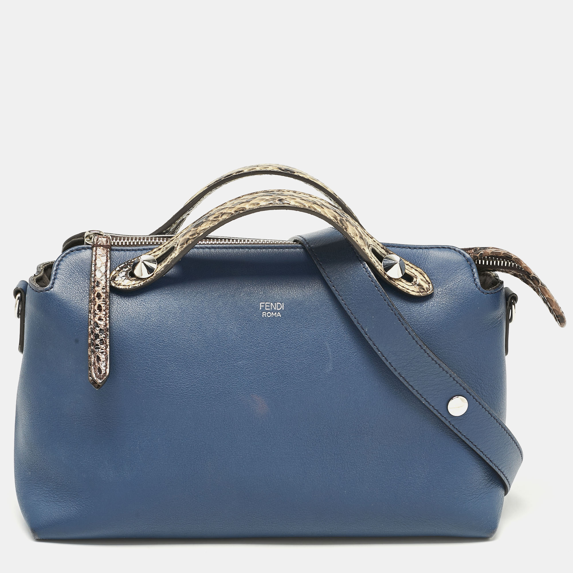 

Fendi Navy Blue/Beige Leather and Python  By The Way Bag